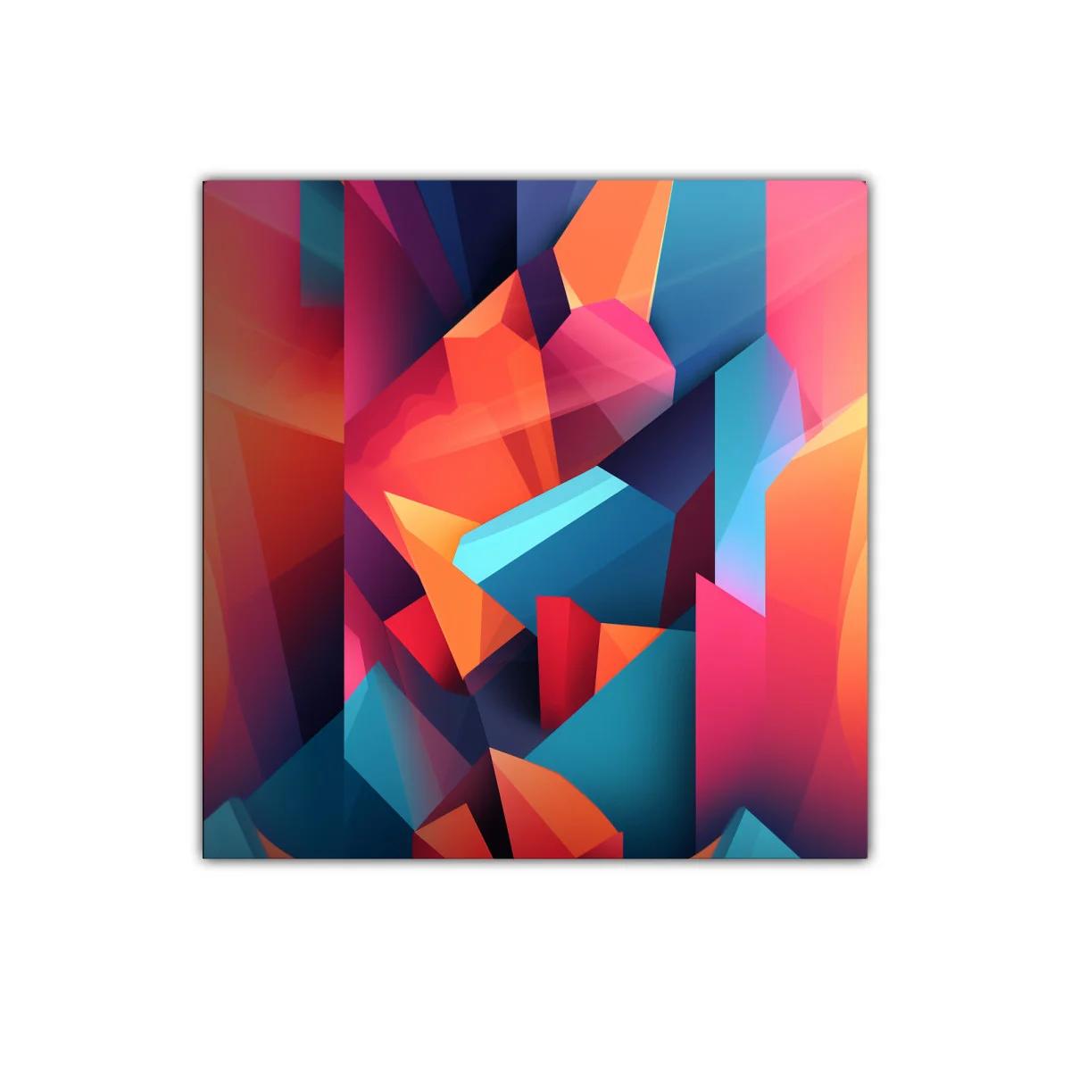 Composición geométrica vibrante en colores cálidos y fríos