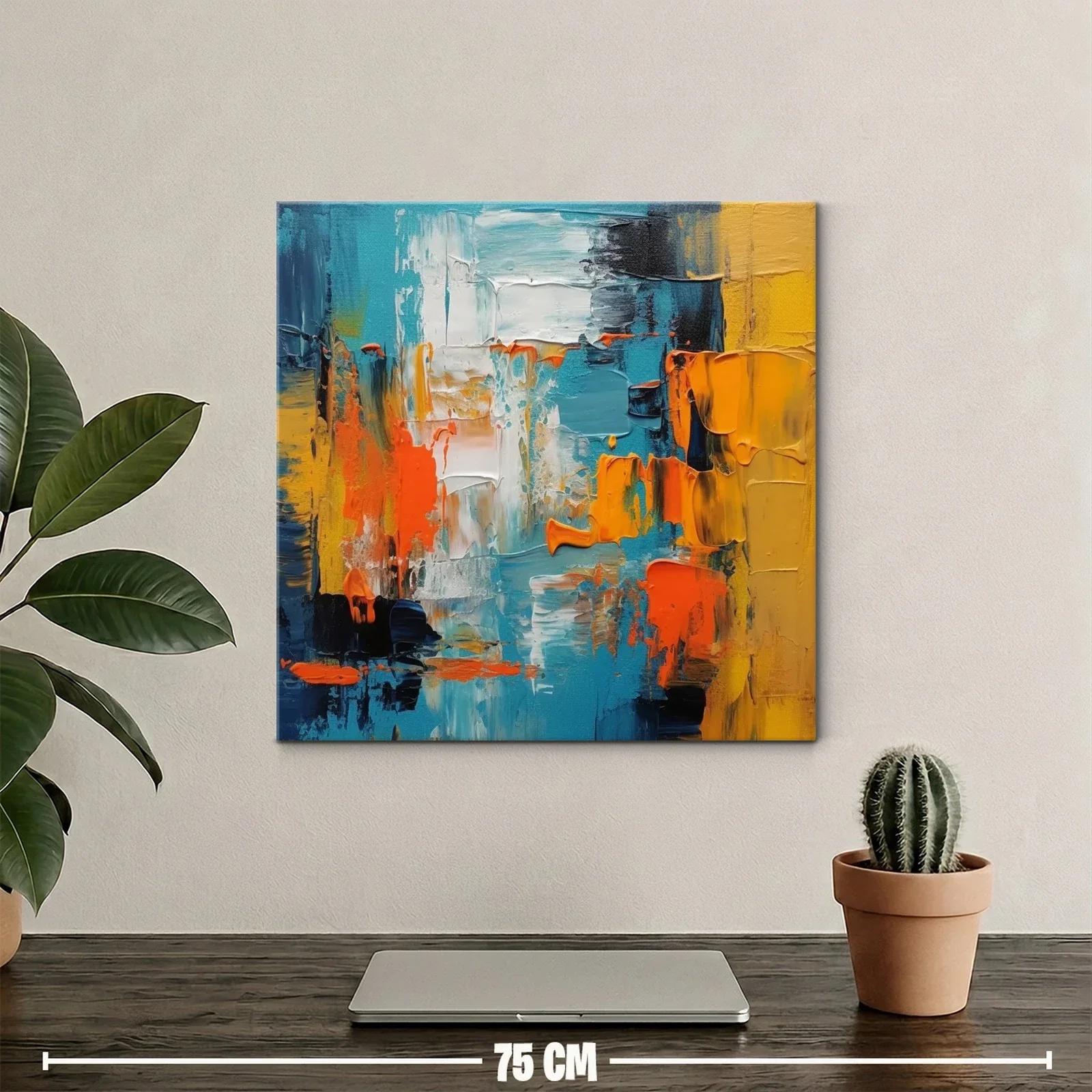 Cuadro abstracto con vibrantes tonos azul naranja y amarillo — miniatura 2