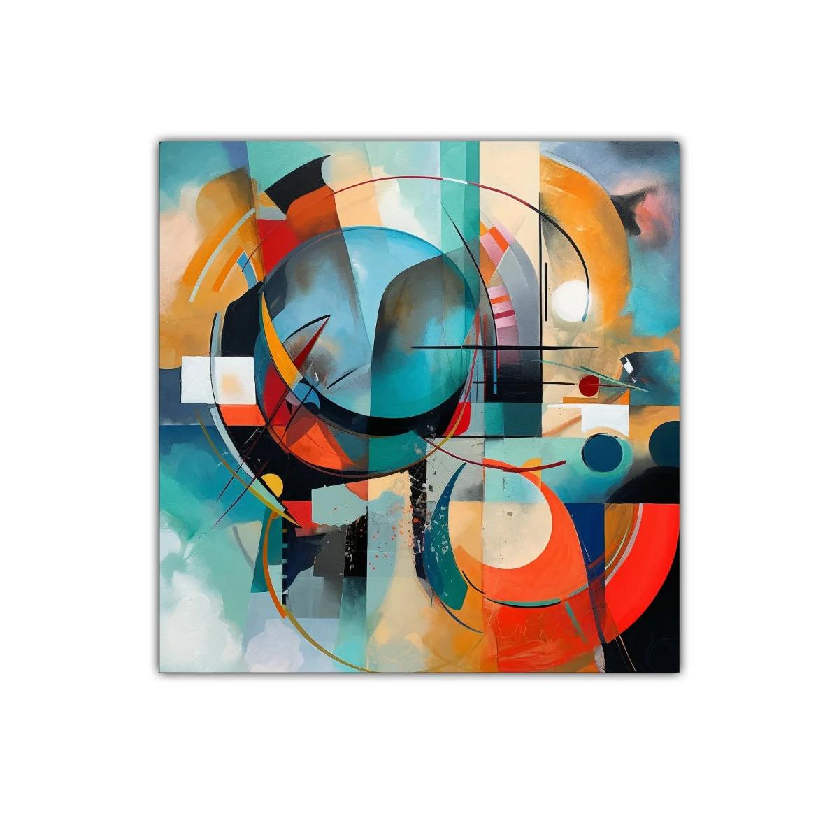 Cuadro abstracto con formas geométricas y colores vibrantes