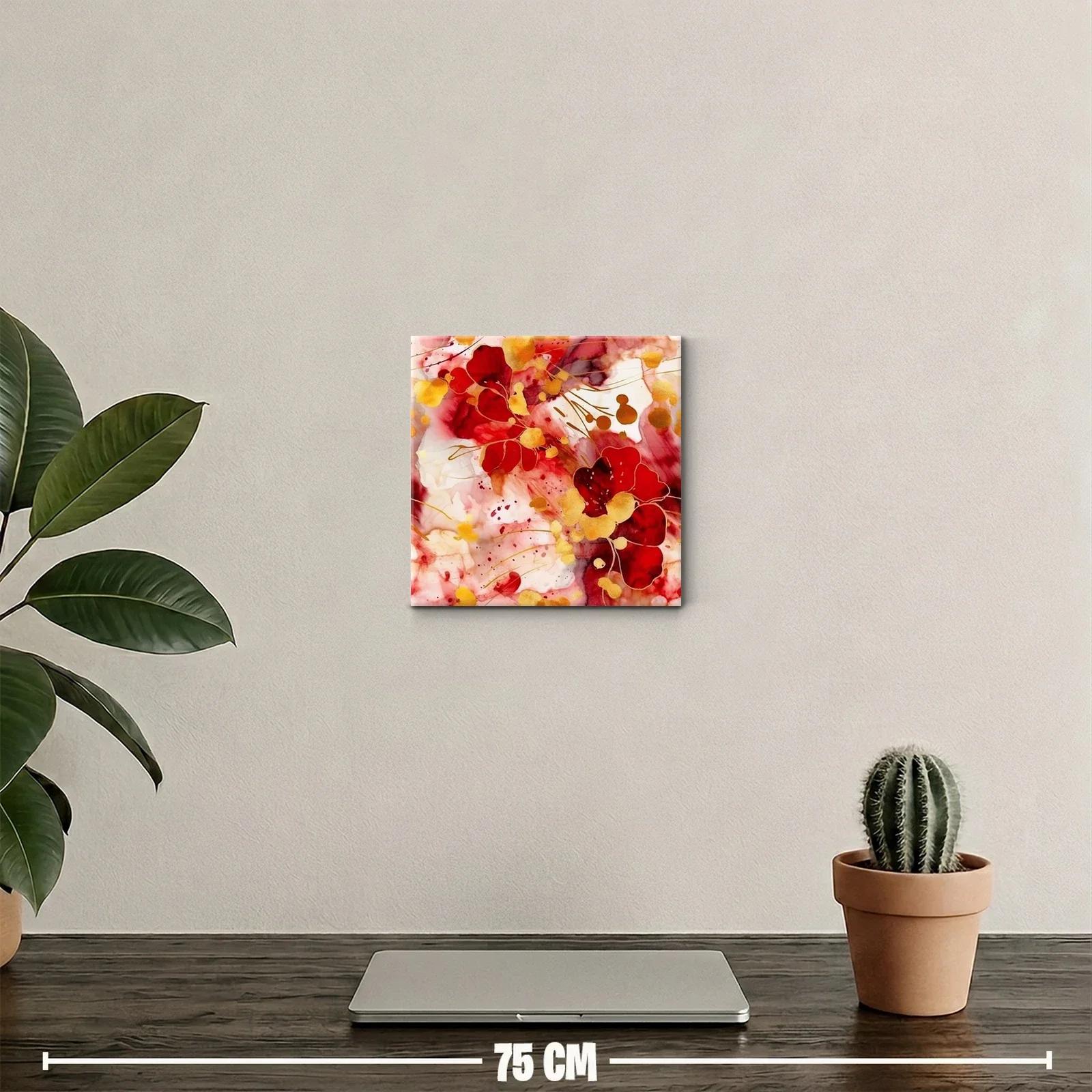 Cuadro decorativo con flores rojas y detalles dorados vibrantes — miniatura 2