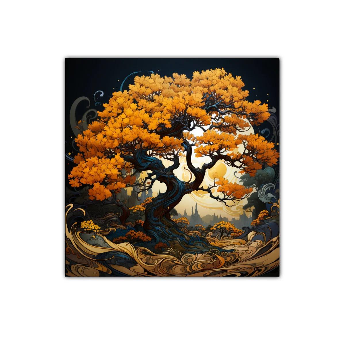 Árbol dorado en paisaje mágico con detalles ondulados — imagen principal