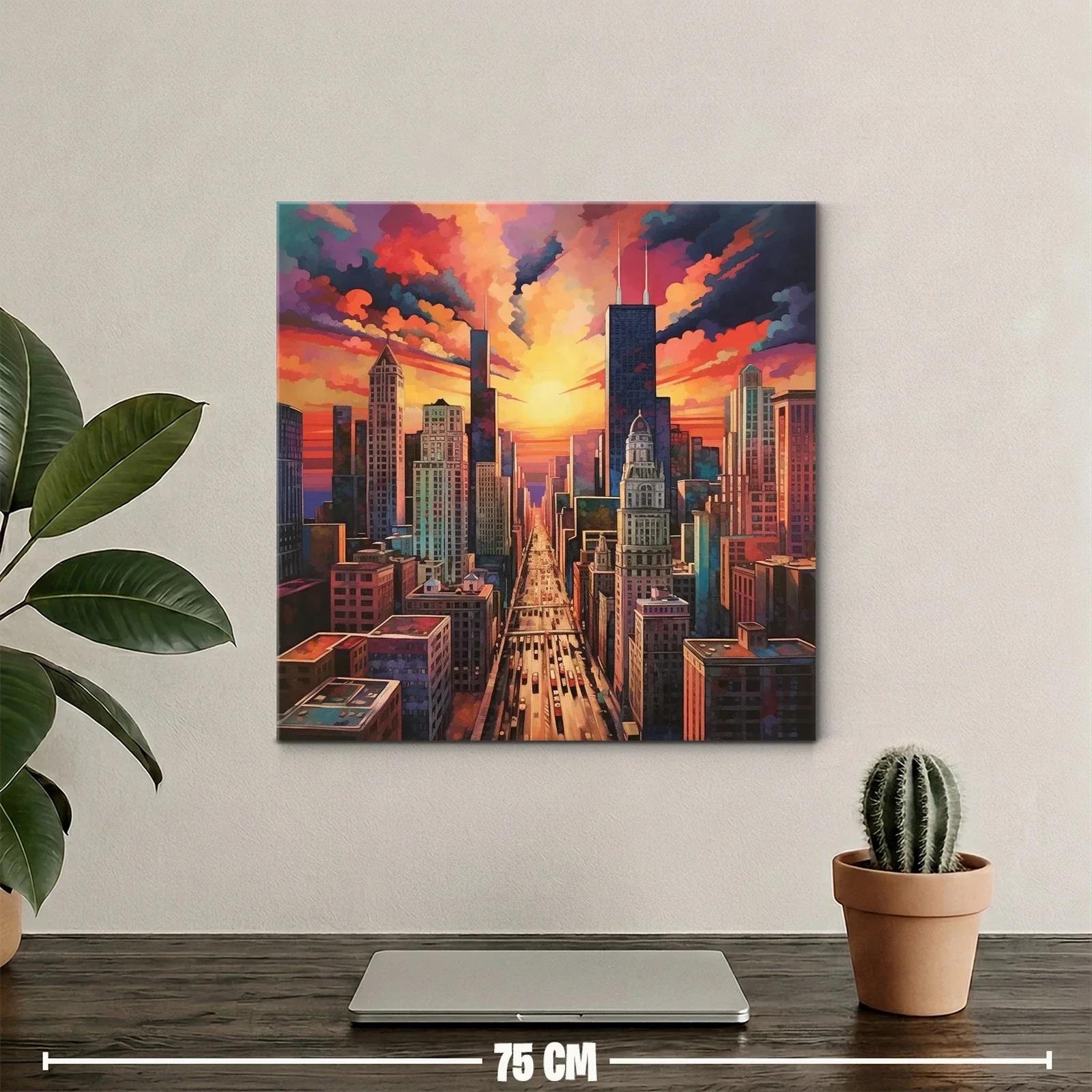 Atardecer vibrante en ciudad urbana con rascacielos — miniatura 2