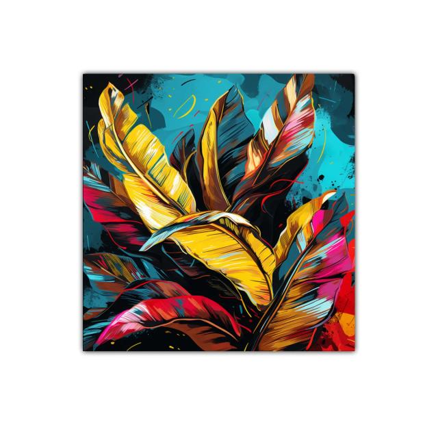 Cuadro decorativo con hojas vibrantes y colores intensos