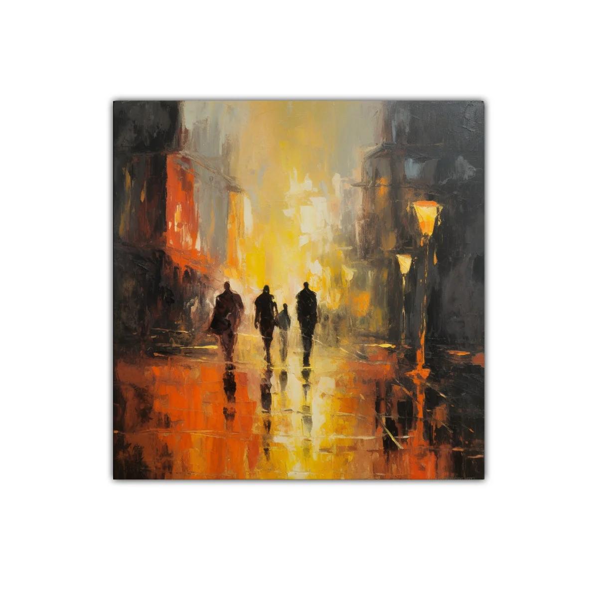 Atardecer Urbano con Siluetas Caminando entre Luces — imagen principal