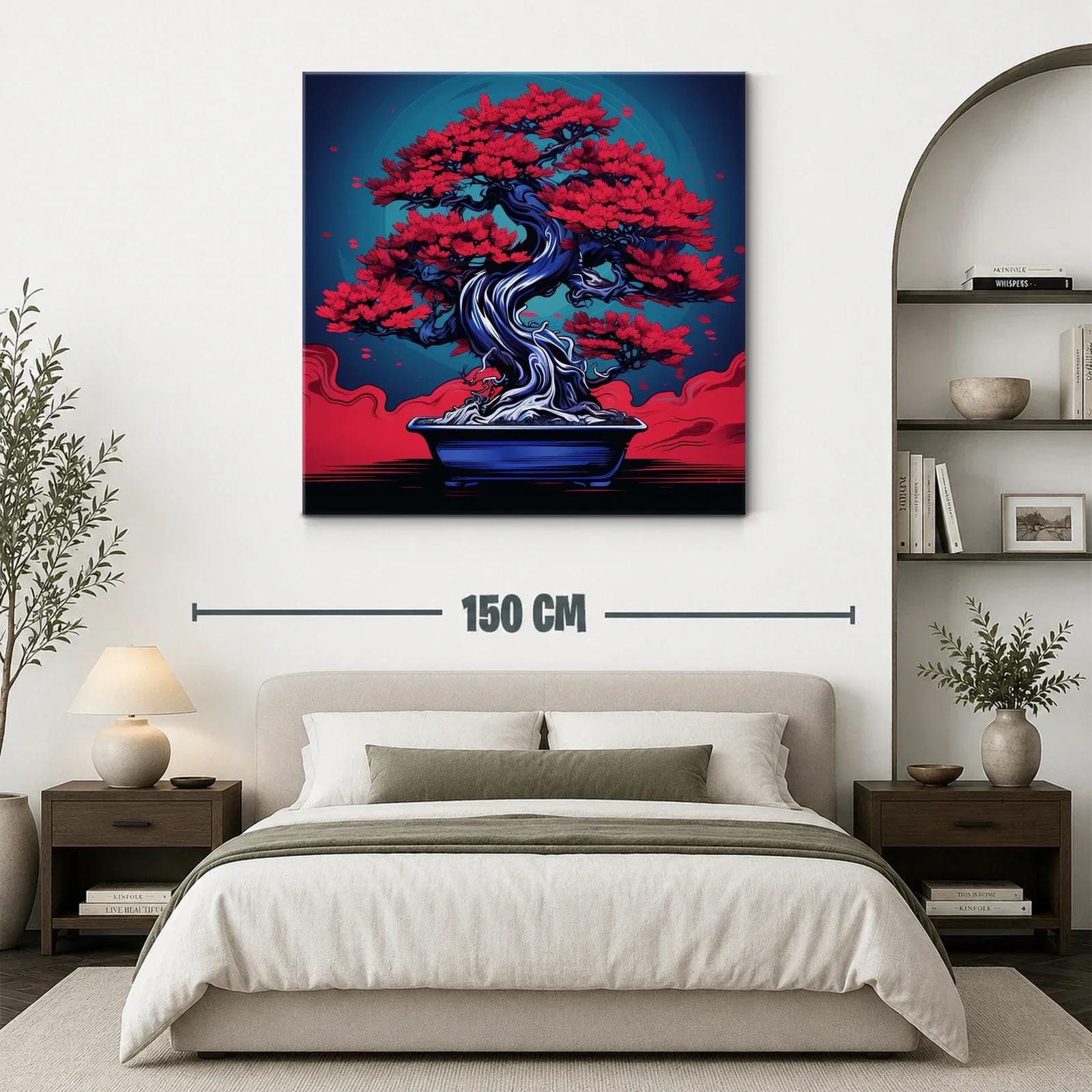 Bonsái rojo vibrante con fondo azul profundo — miniatura 3