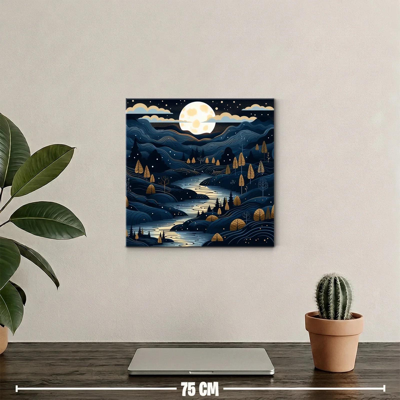 Paisaje nocturno con río y luna llena iluminando el valle — miniatura 2