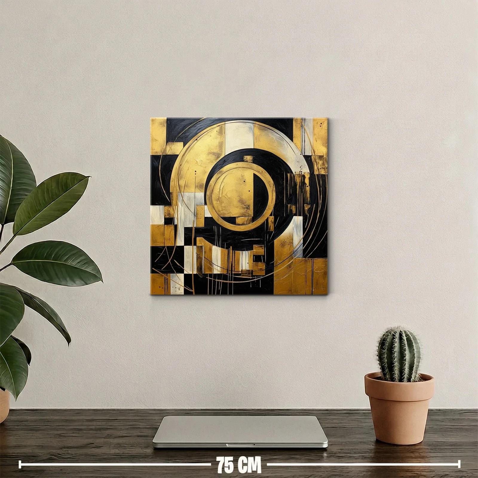 Cuadro Abstracto con Círculos Dorados y Negro Elegante — miniatura 2