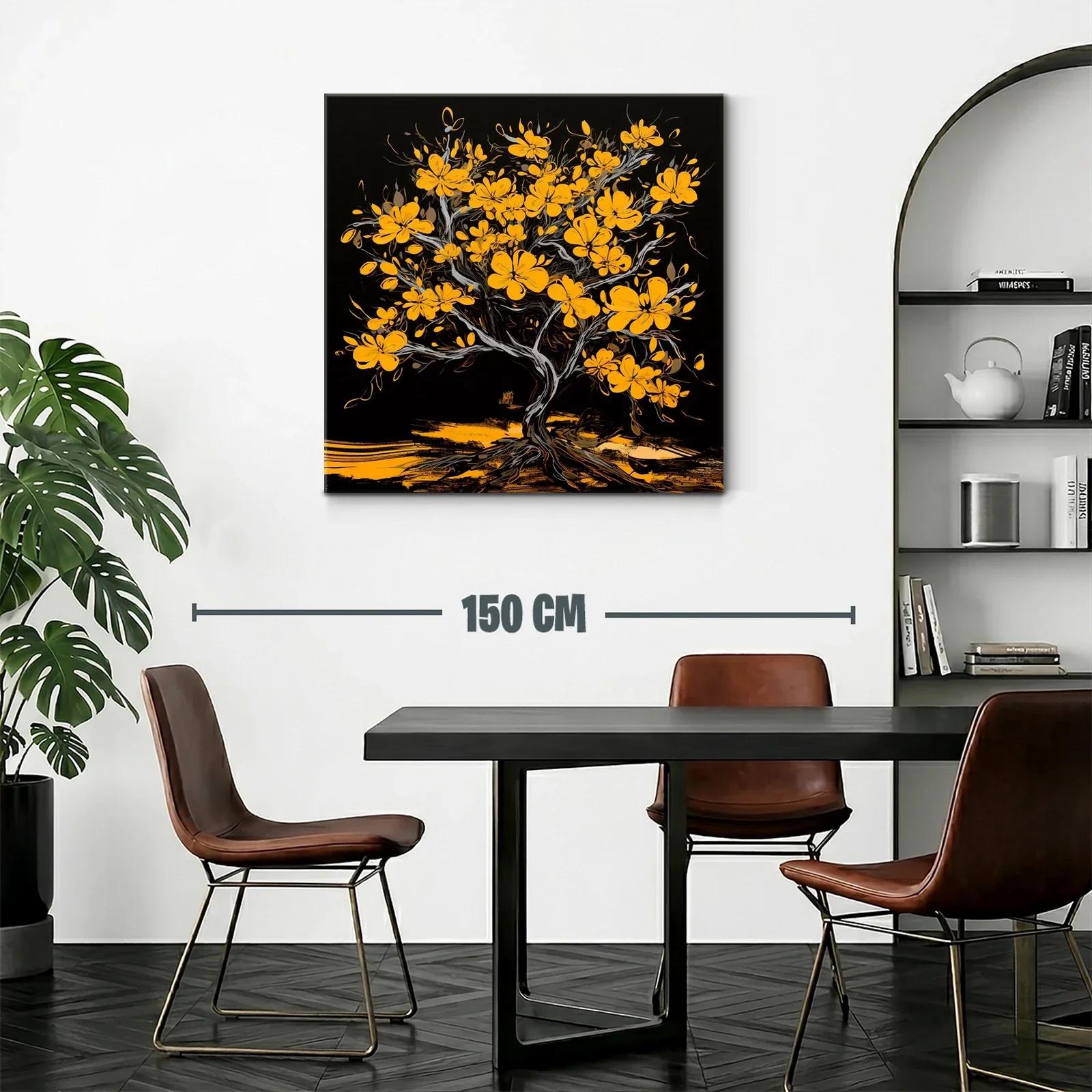 Árbol con flores amarillas sobre fondo negro intenso — miniatura 2