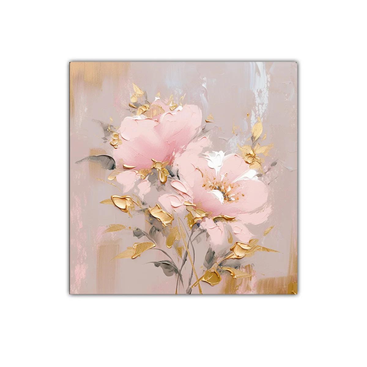 Cuadro floral delicado en tonos rosas y dorados — imagen principal