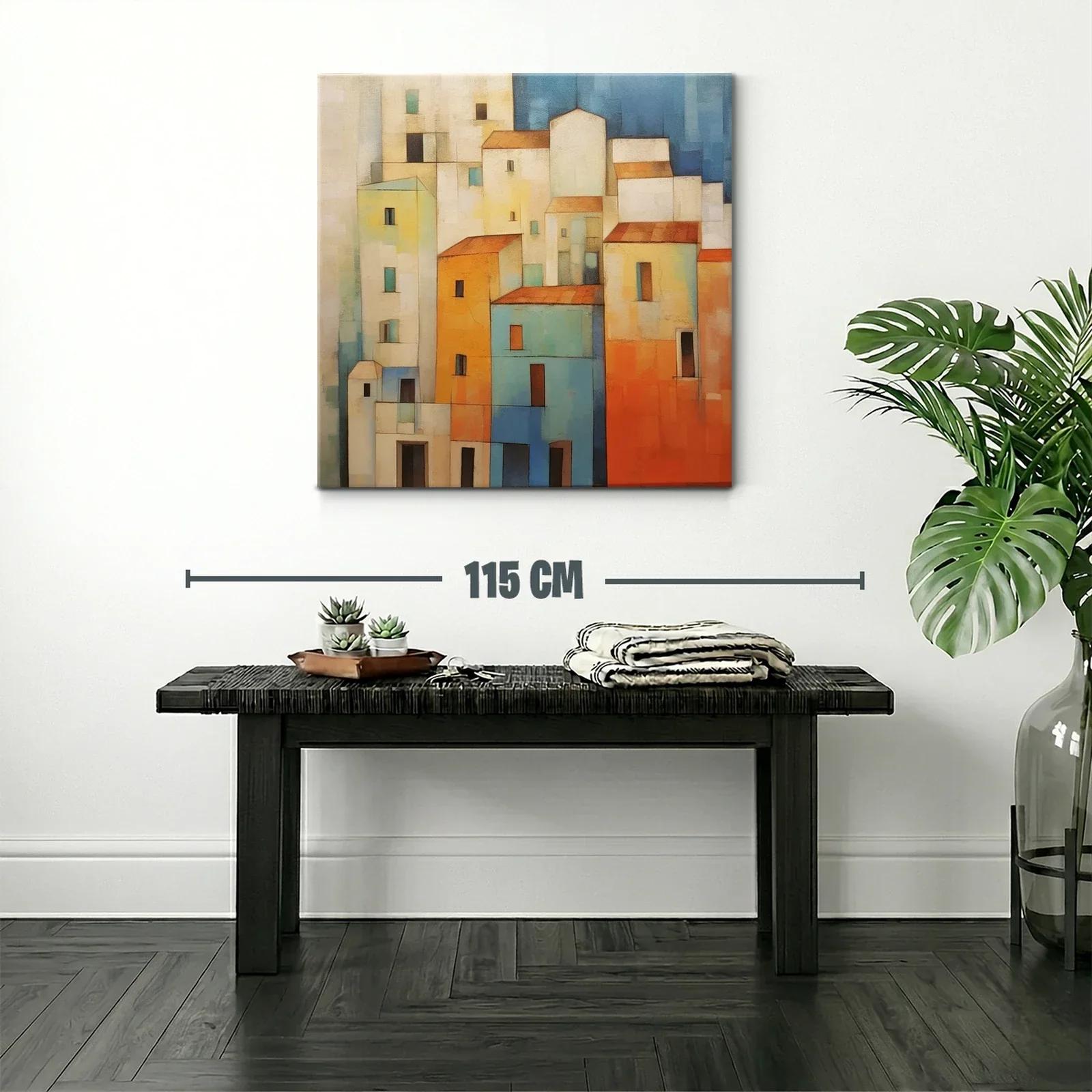 Composición urbana en tonos cálidos y azules vibrantes — miniatura 2