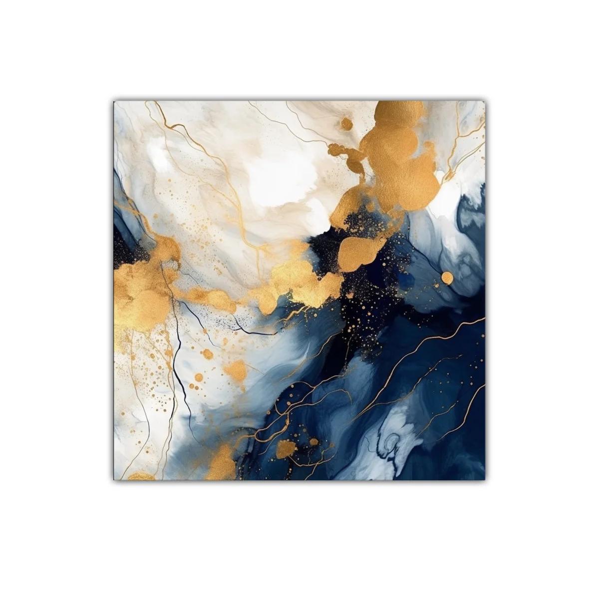 Cuadro abstracto con tonos dorados y azules profundos — imagen principal