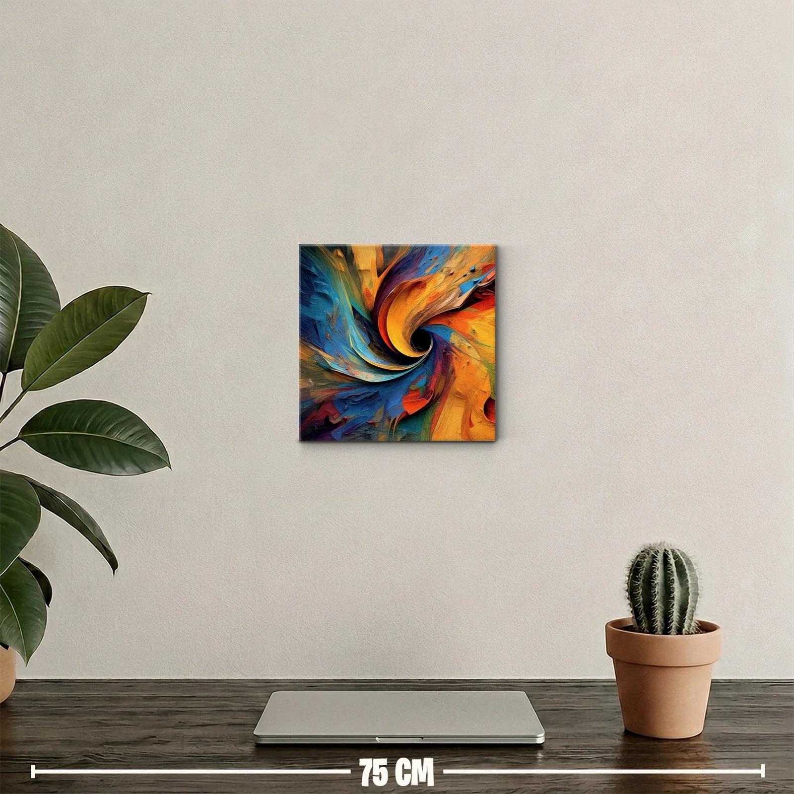 Cuadro abstracto en espiral con colores cálidos y fríos dinámicos — miniatura 2