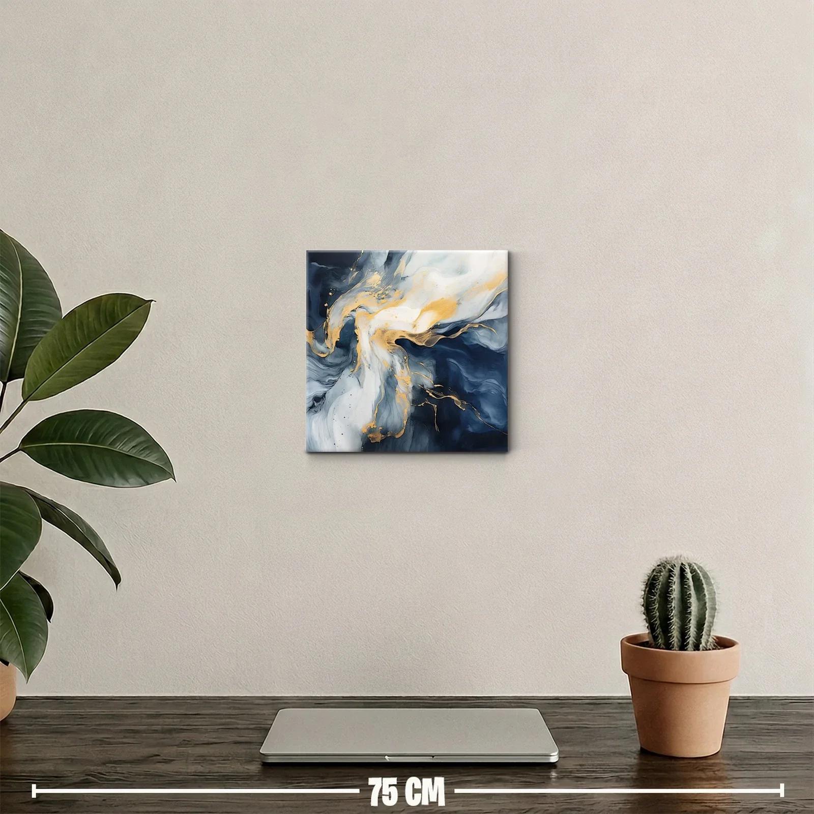 Cuadro abstracto en tonos azul y dorado elegante y moderno — miniatura 2