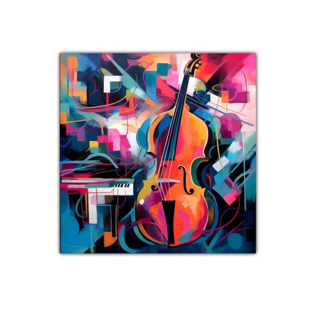Cuadro decorativo con violonchelo en explosión de colores vibrantes