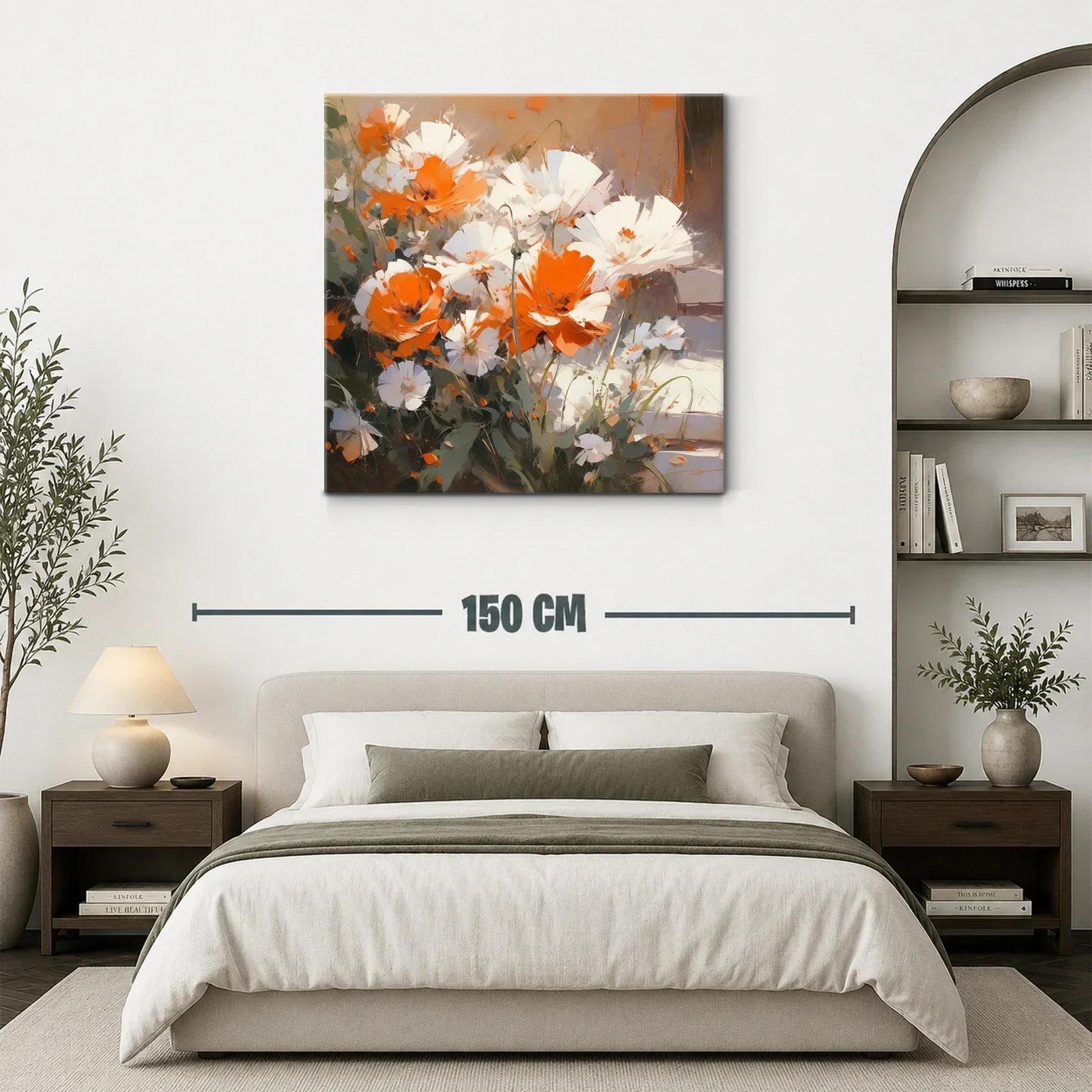 Cuadro de flores blancas y naranjas con estilo moderno — miniatura 3
