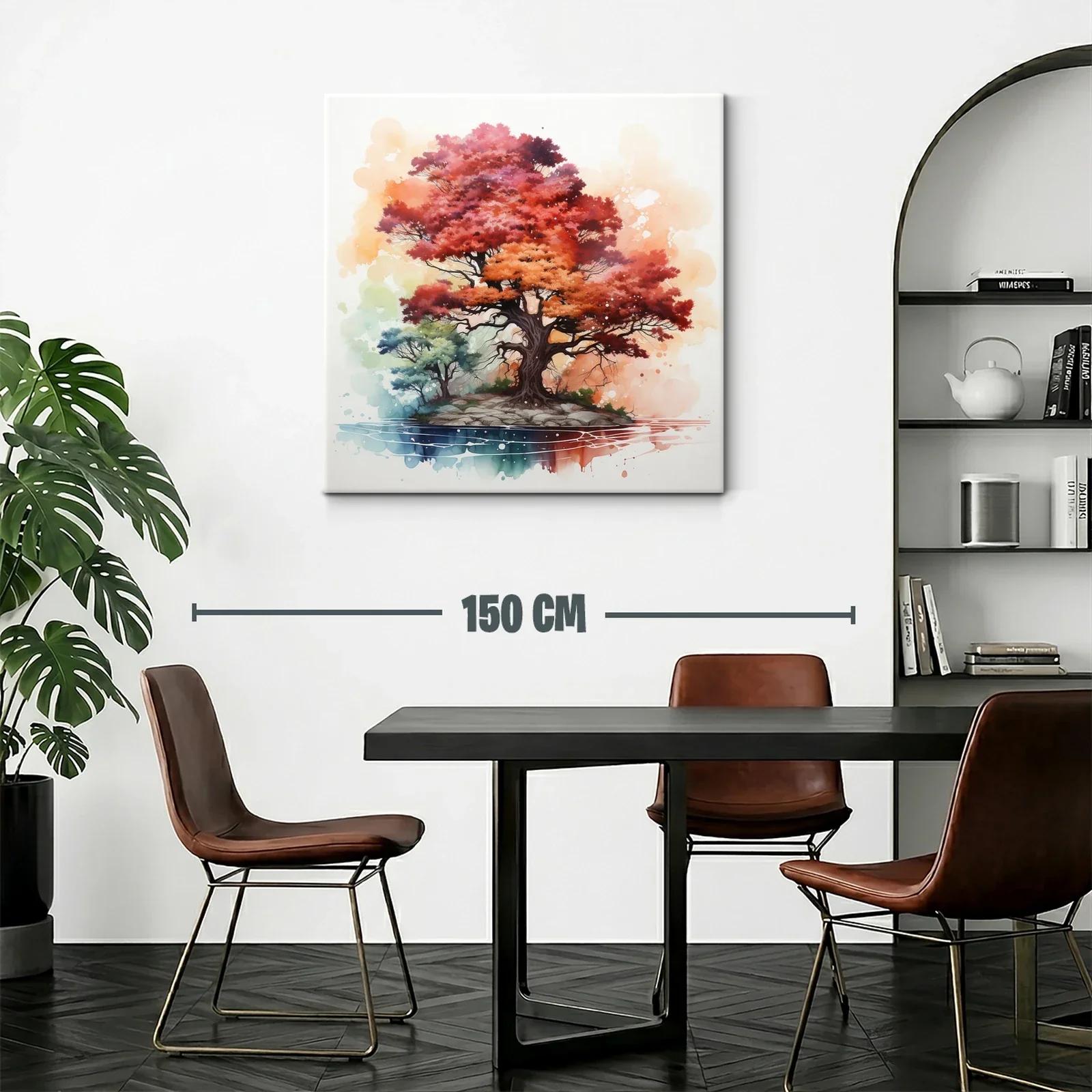Árbol vibrante en isla con tonos otoño y acuarela — miniatura 2