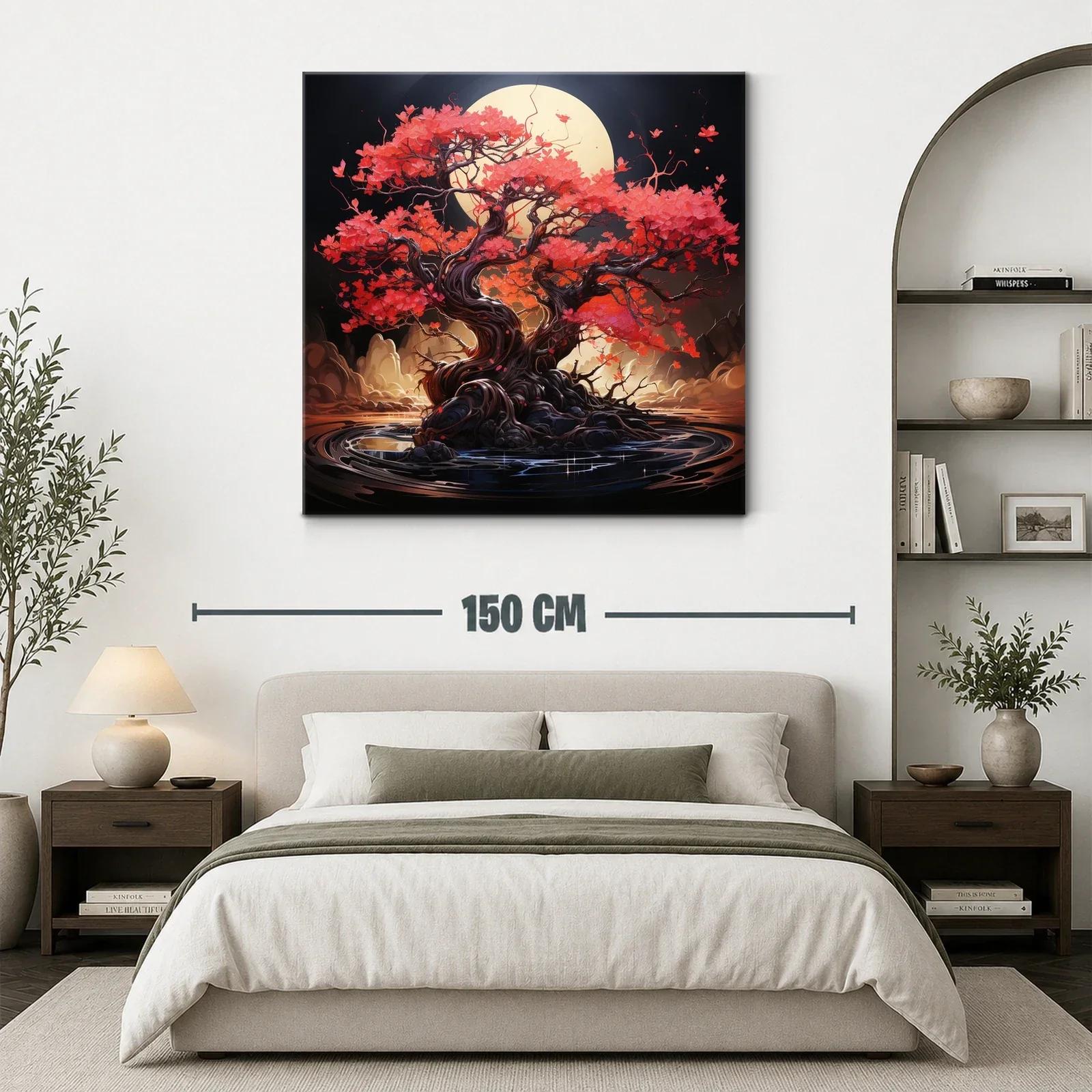 Árbol de hojas rojas bajo luna llena — miniatura 3