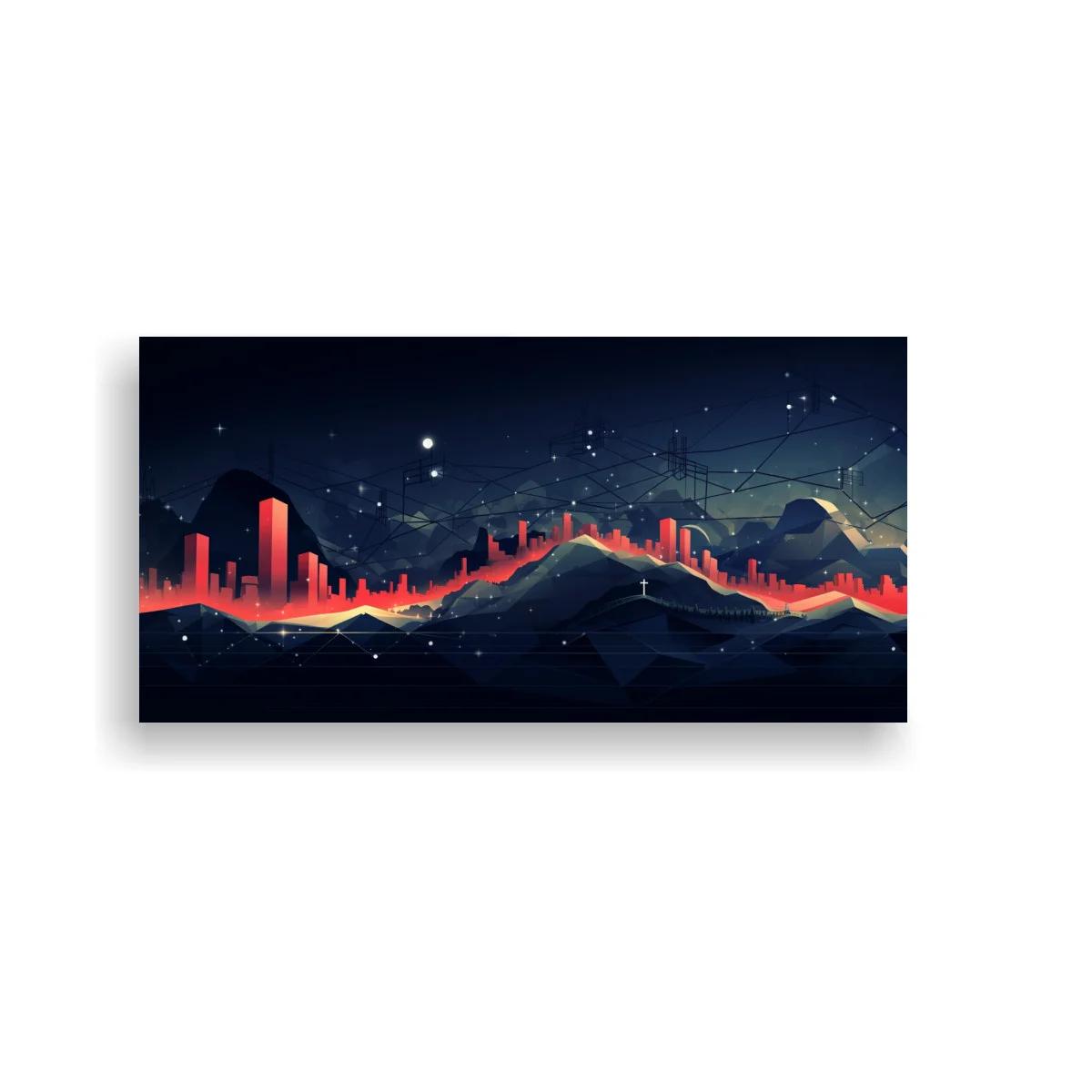 Cuadro paisaje montañoso abstracto con franja luminosa ondulada