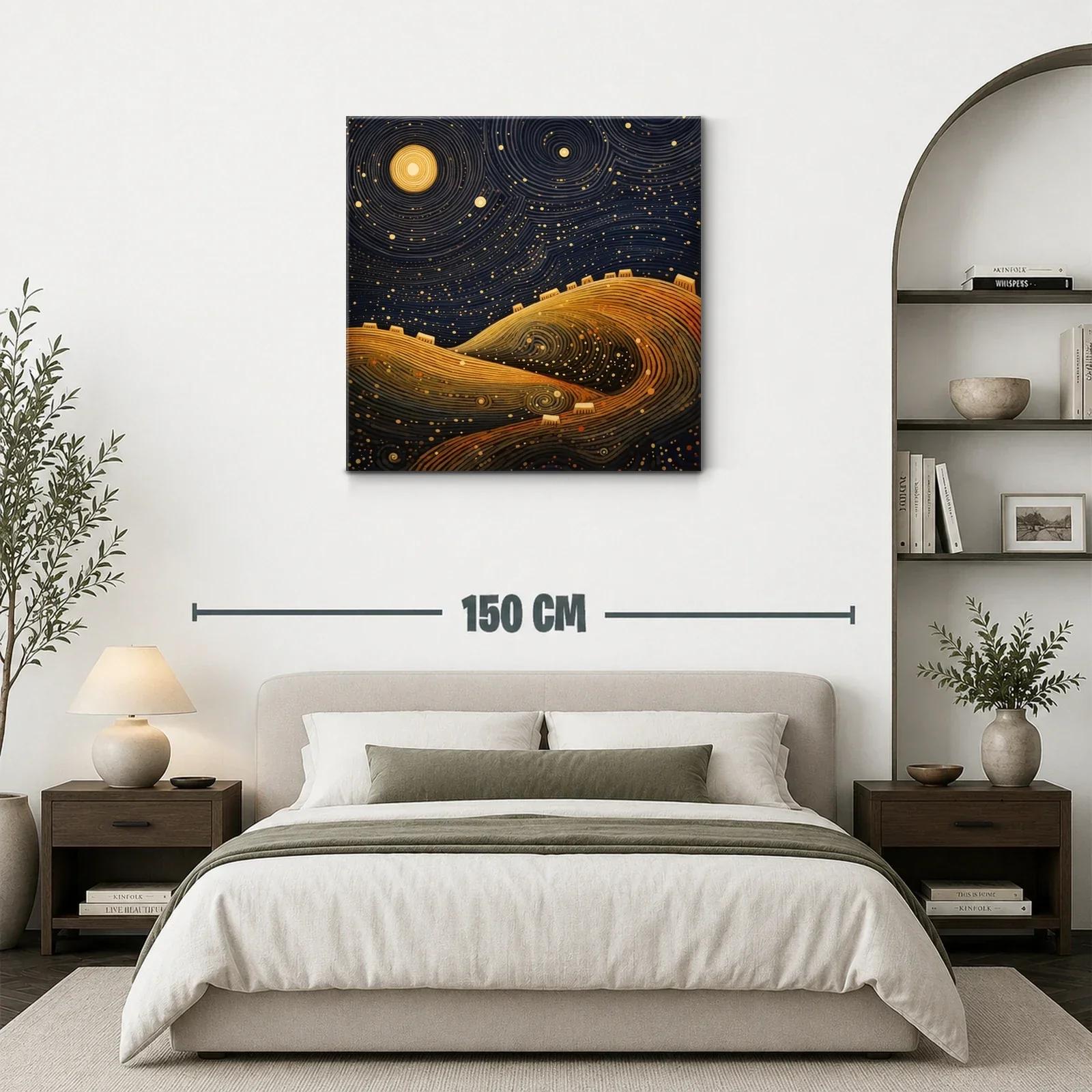 Paisaje nocturno con colinas doradas y cielo estrellado — miniatura 3