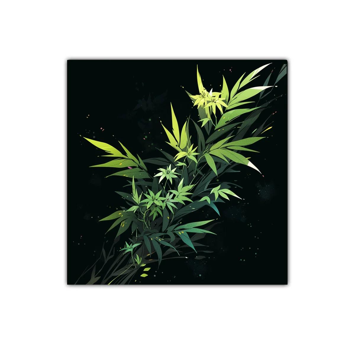 Composición de hojas y flores verdes sobre fondo oscuro — imagen principal