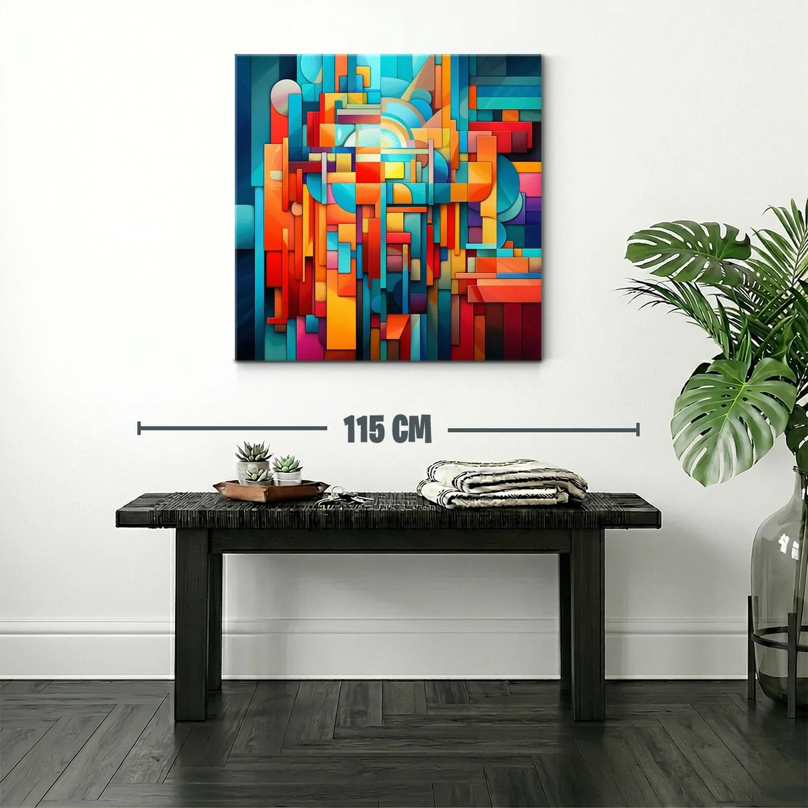 Cuadro abstracto en vibrantes tonos cálidos y fríos — miniatura 2