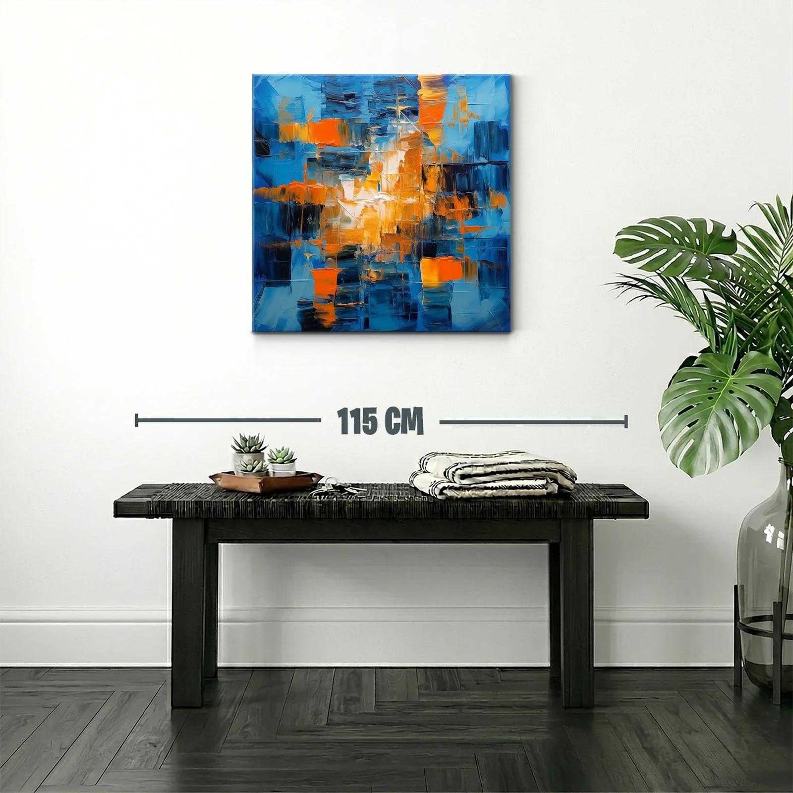 Cuadro abstracto en tonos azules y naranjas vibrantes — miniatura 2