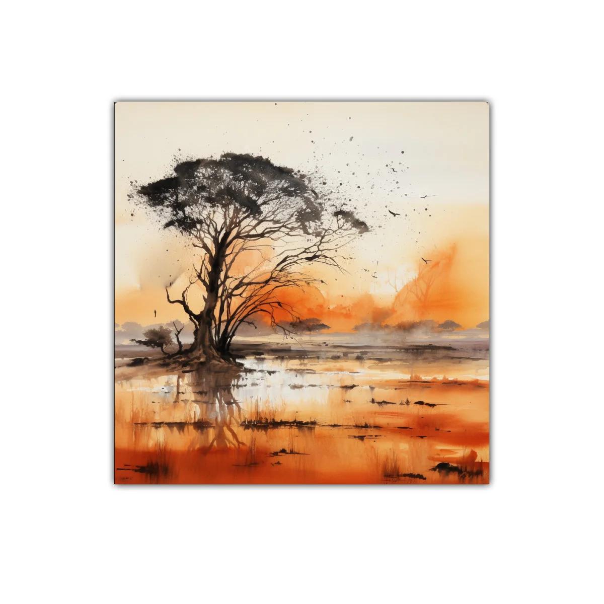 Paisaje sereno con árbol y reflejos en tonos cálidos — miniatura 1