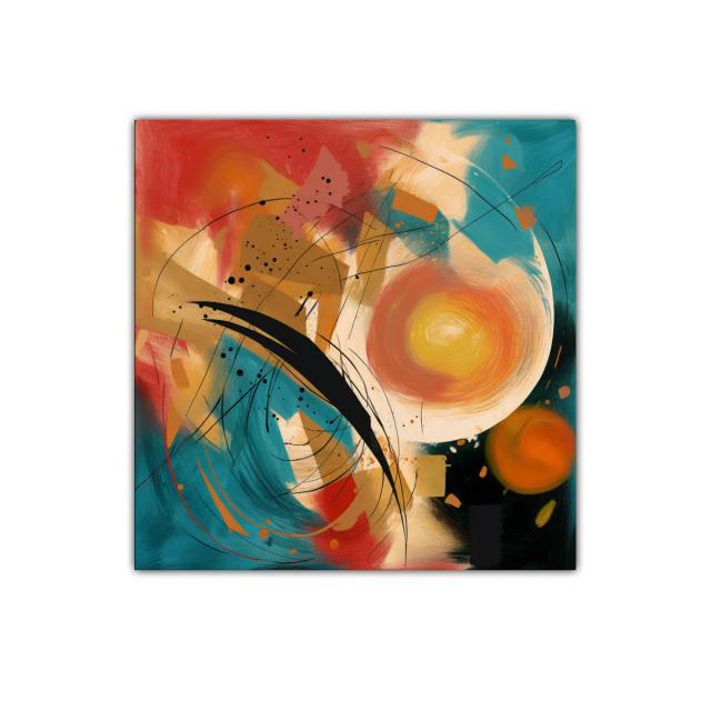 Cuadro abstracto con tonos cálidos y vibrantes geometrías