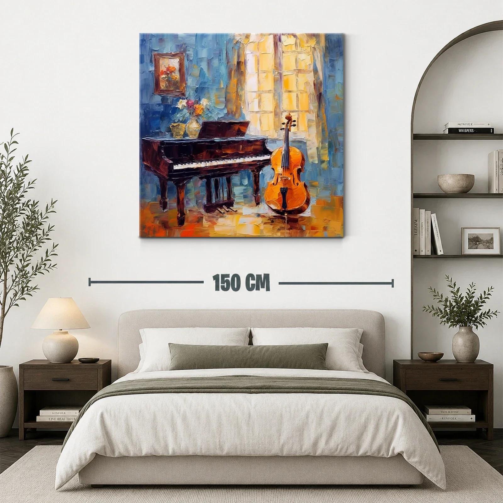 Ambiente musical con piano y violonchelo iluminado — miniatura 3