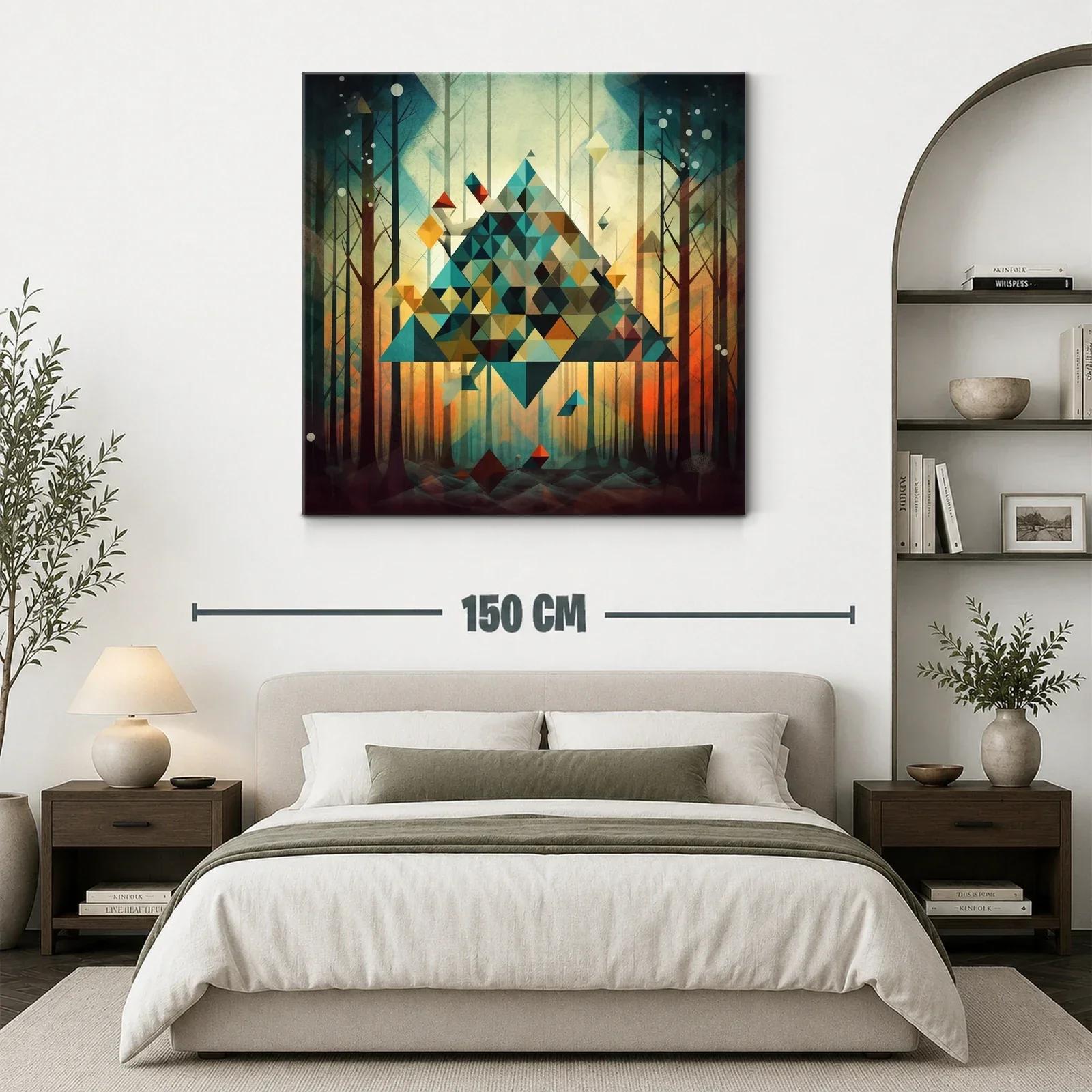 Cuadro geométrico con tonos cálidos y fríos en bosque abstracto — miniatura 3