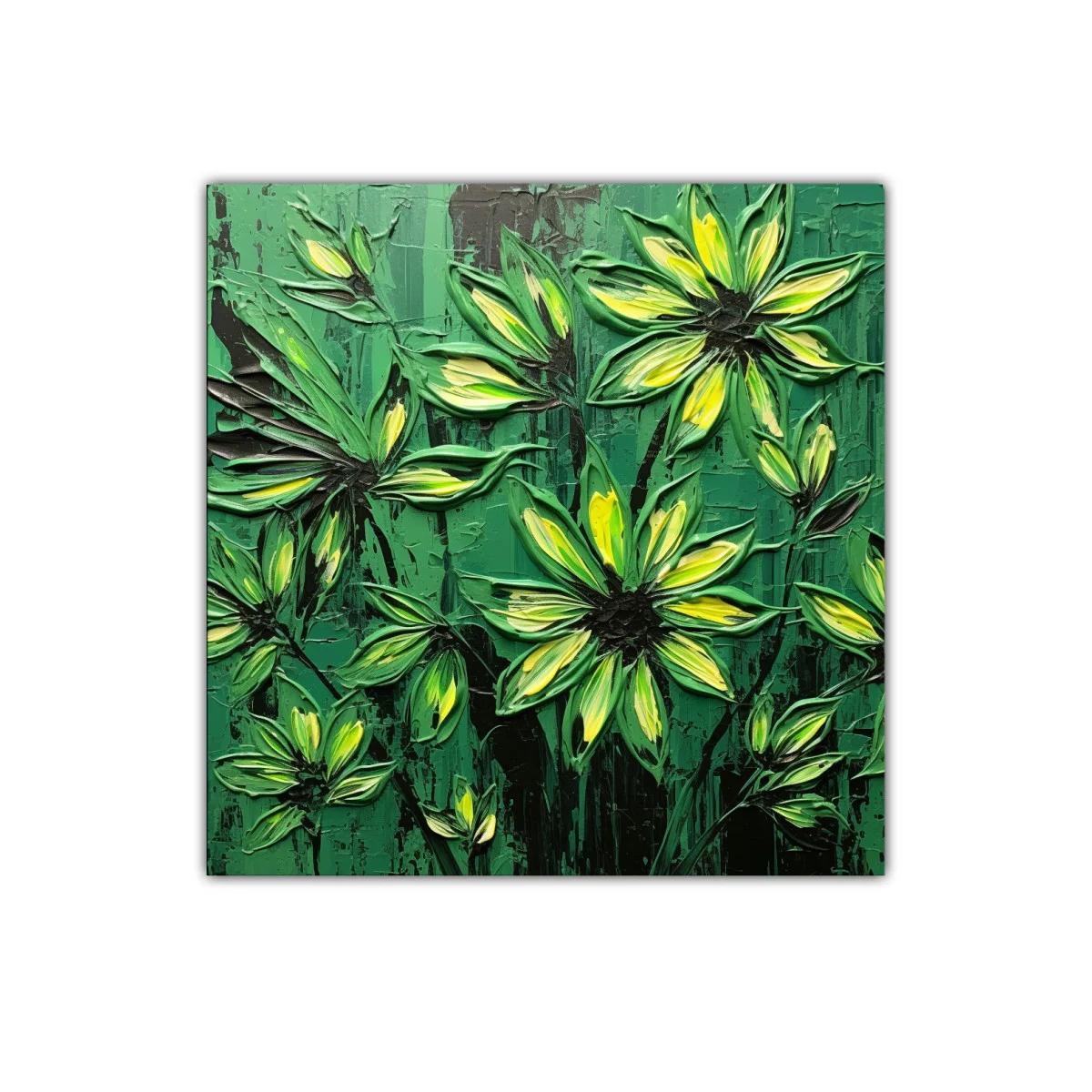 Cuadro floral con vibrantes tonos verdes y amarillos — imagen principal