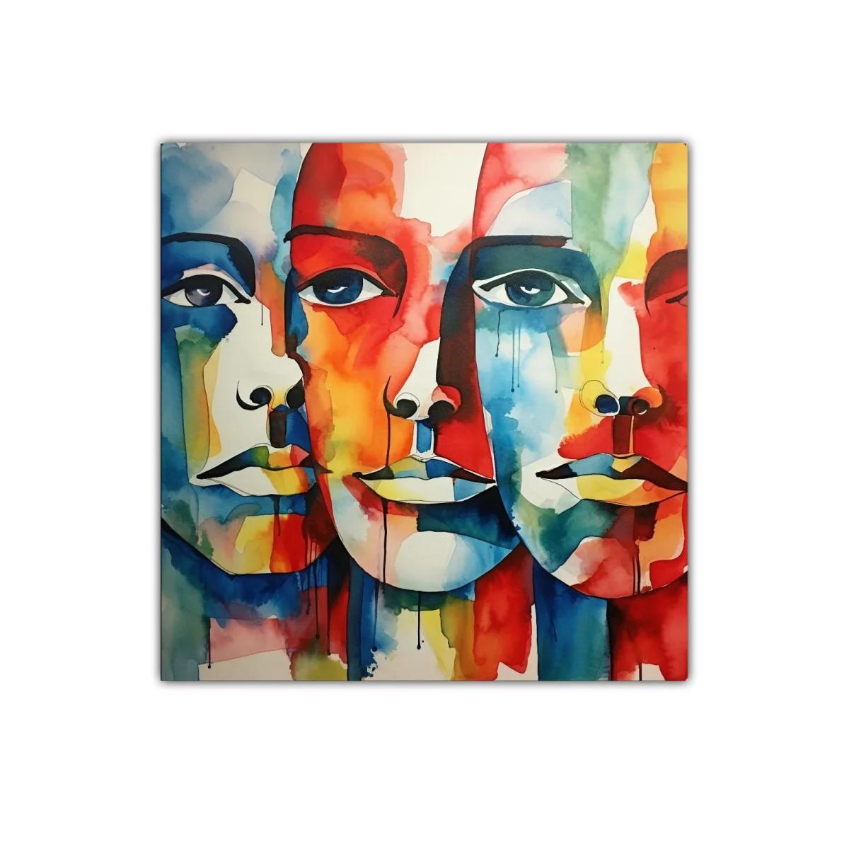 Cuadro decorativo rostros abstractos multicolor vibrante — imagen principal