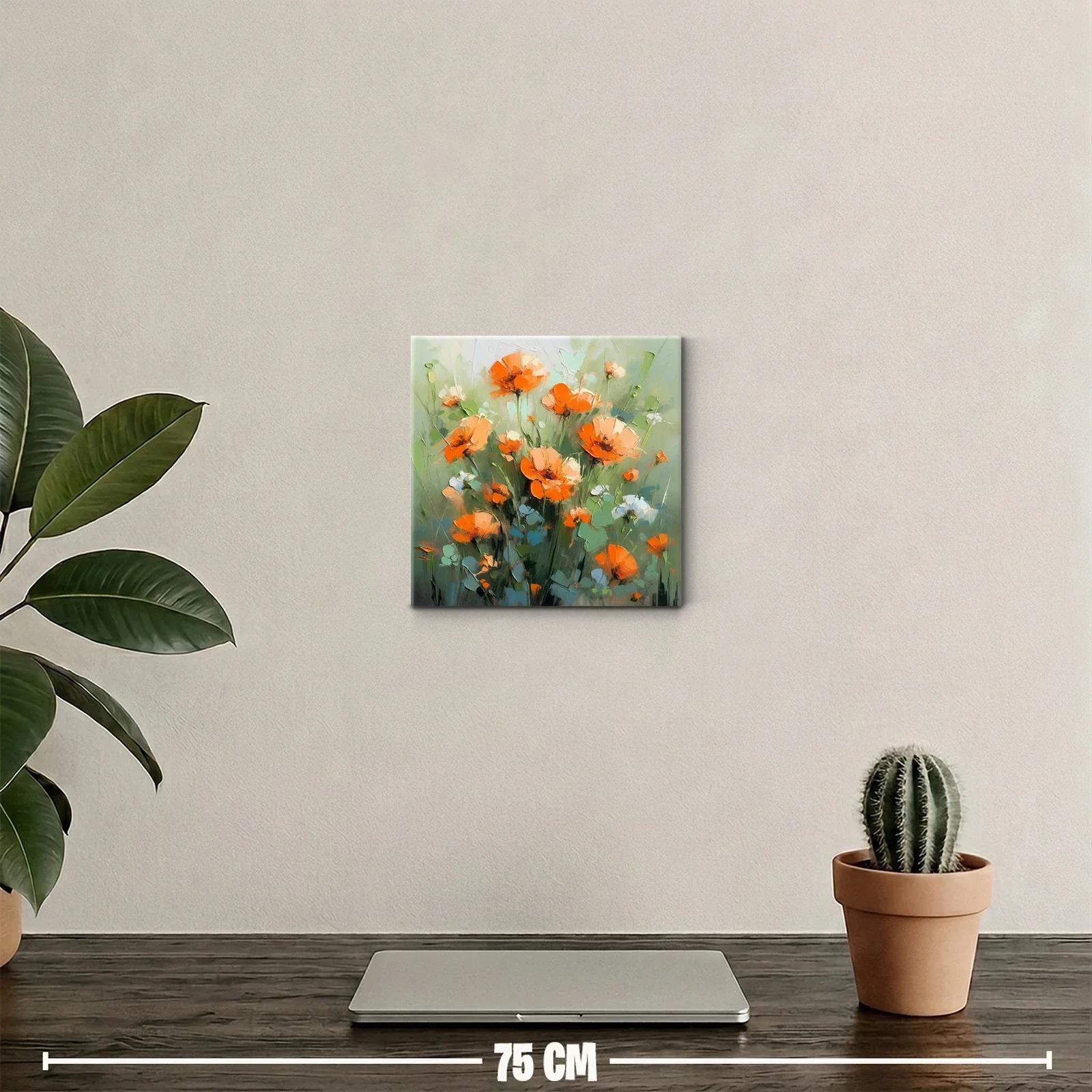 Cuadro decorativo con flores naranjas vibrantes y follaje verde — miniatura 2