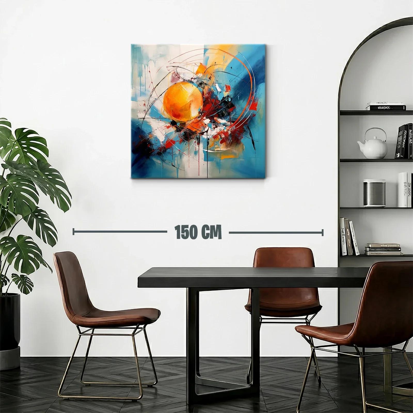Cuadro Abstracto con Esferas y Dinámicas Líneas en Azul y Naranja — miniatura 2