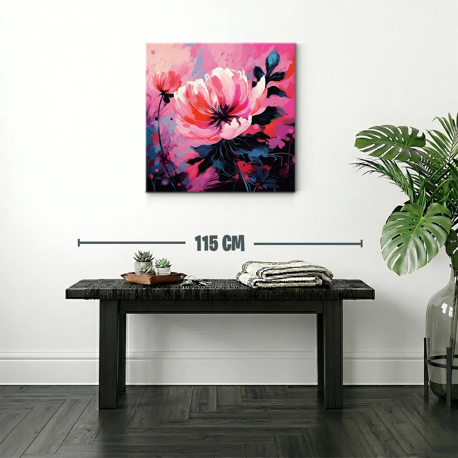 Cuadro floral vibrante con tonos rosas y rojos intensos — miniatura 2