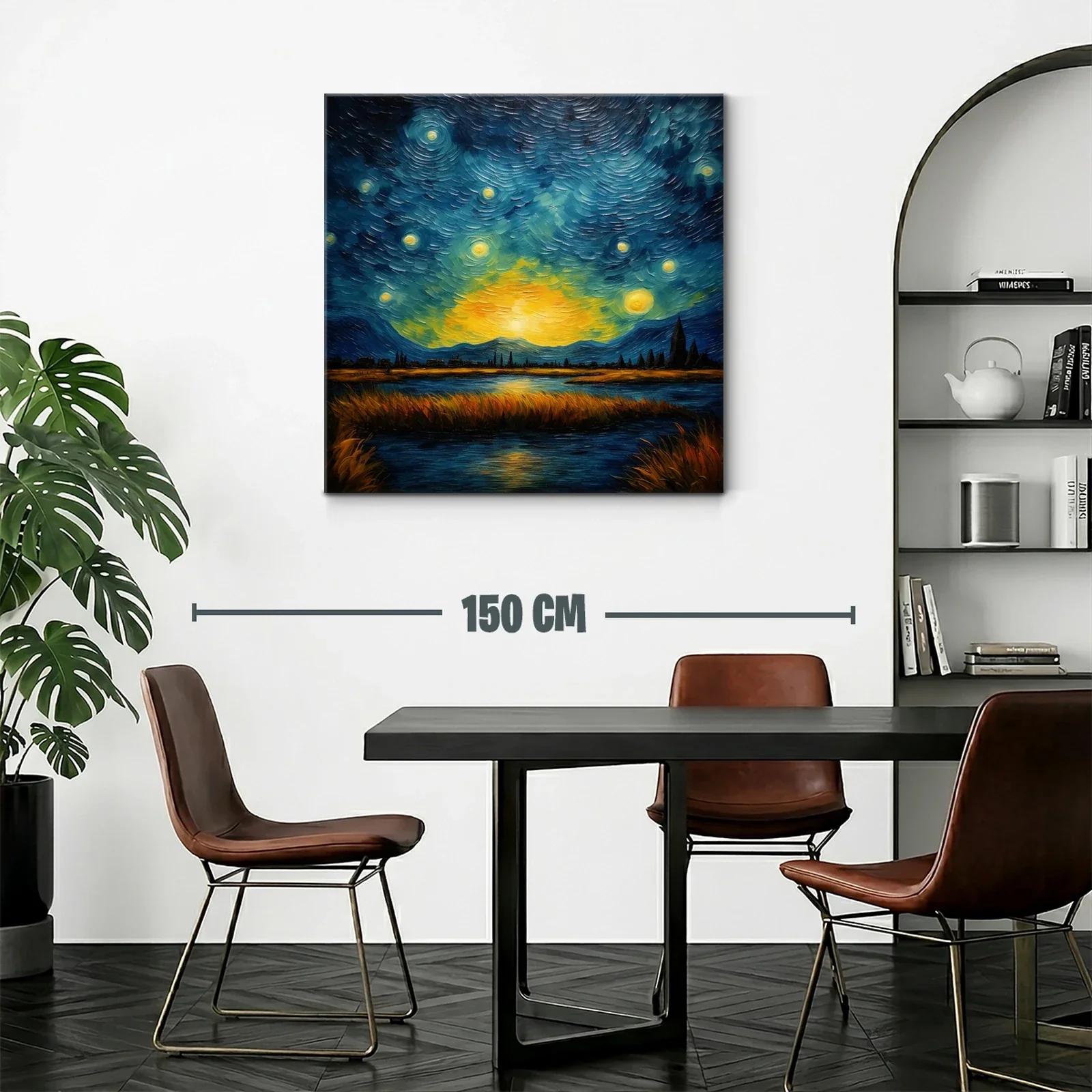 Paisaje nocturno con cielo estrellado y lago reflejante — miniatura 2