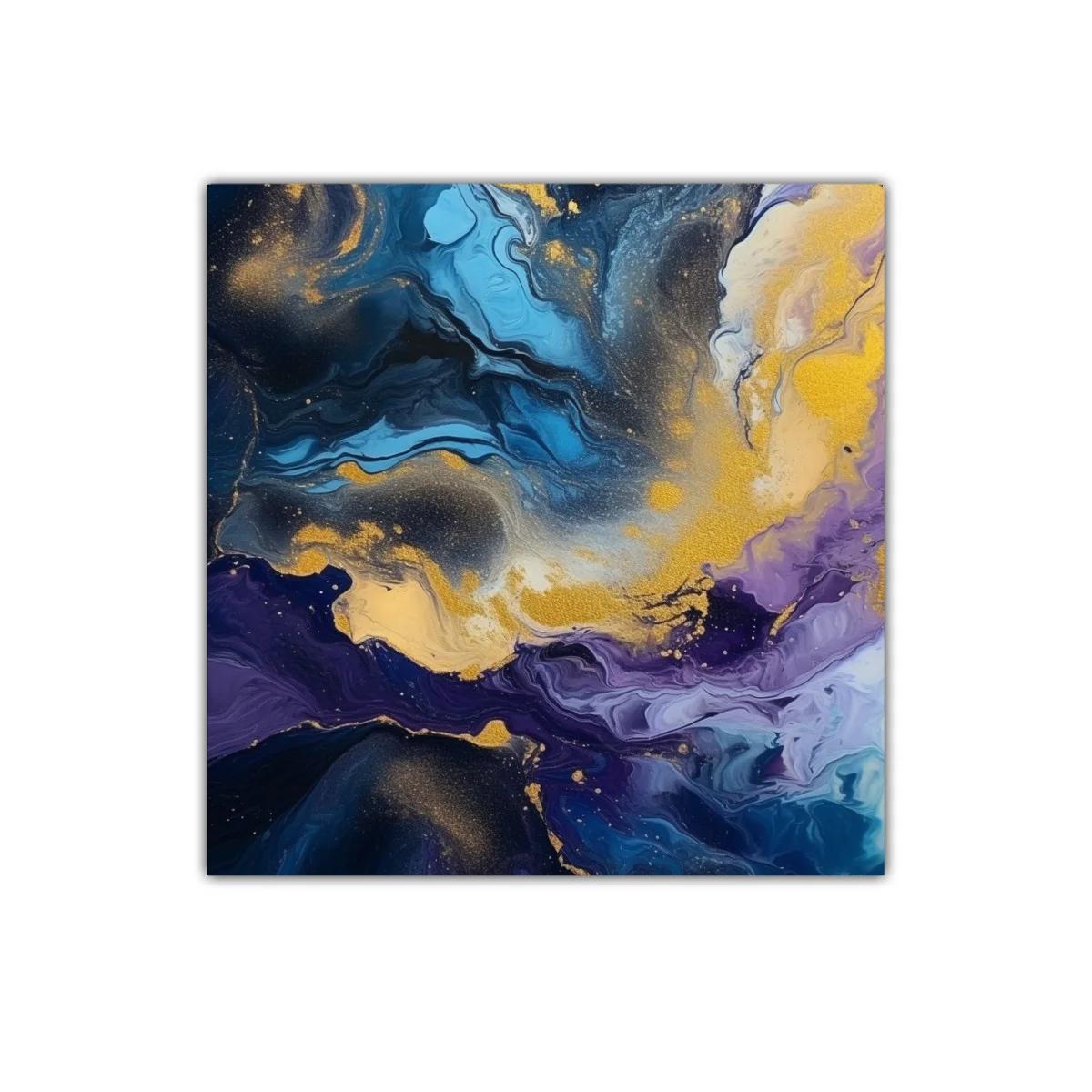 Cuadro decorativo con diseño abstracto en tonos azules y dorados