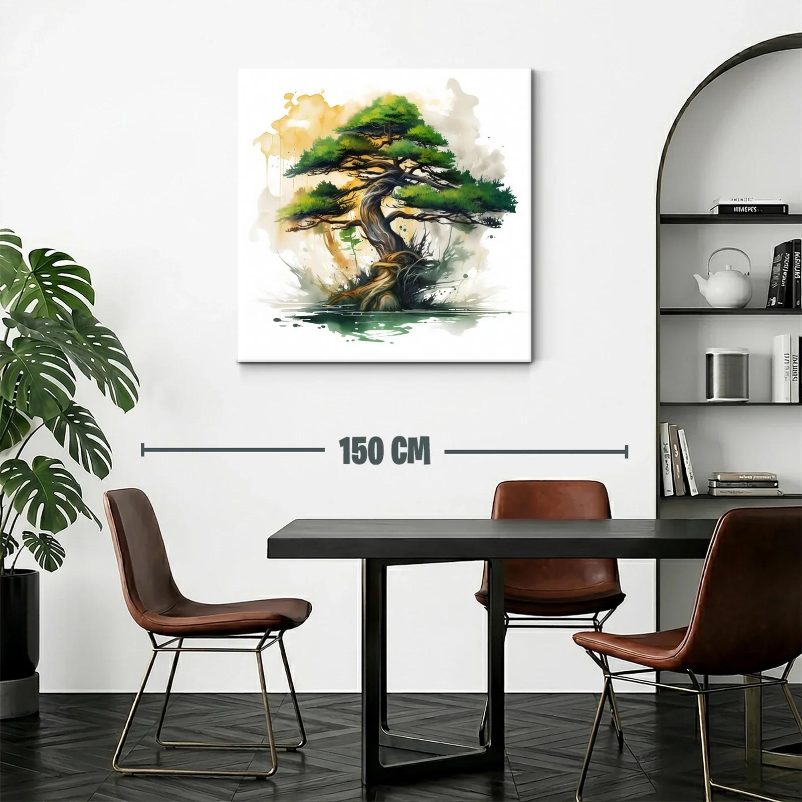 Árbol bonsái con tonos verdes y dorados en acuarela moderna — miniatura 2
