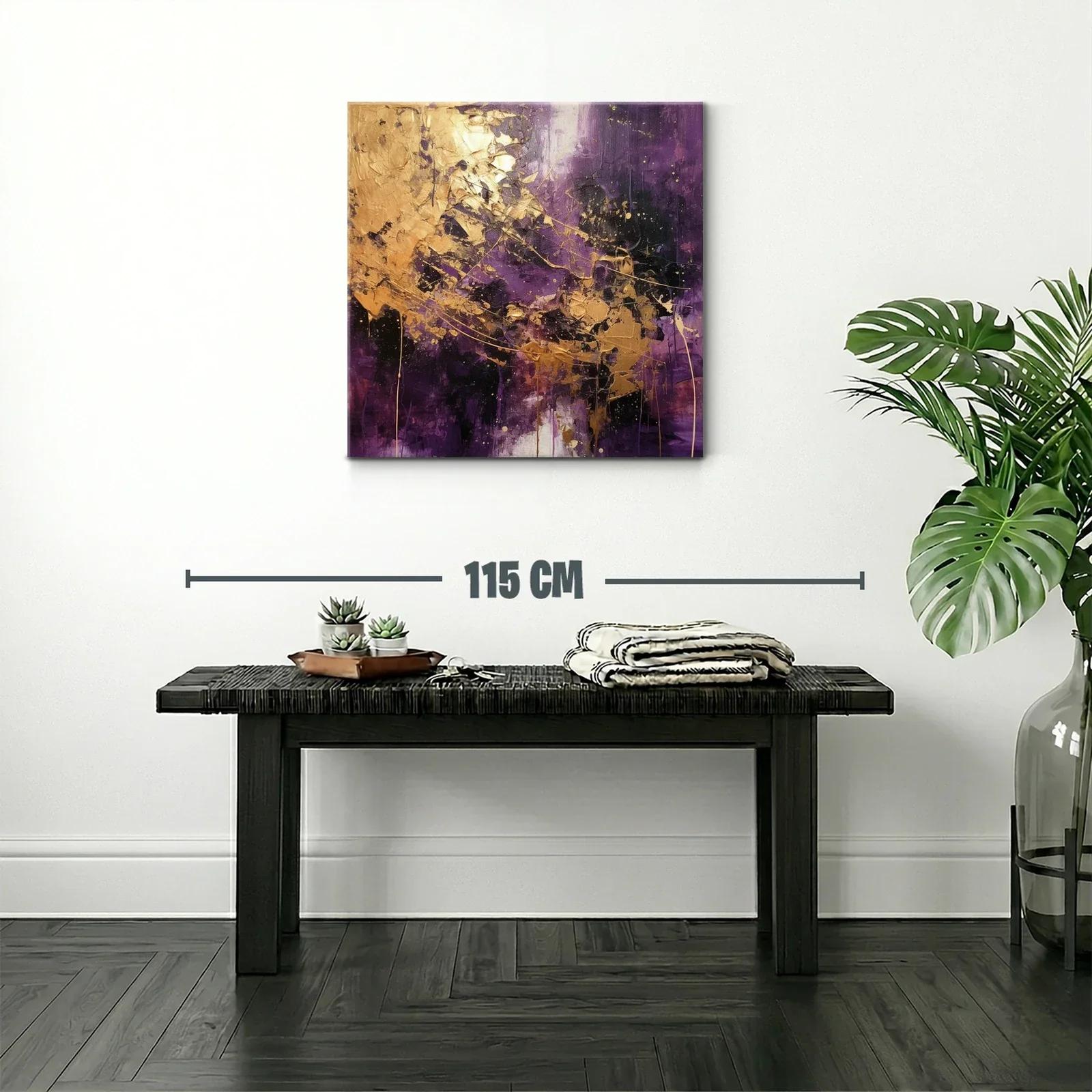 Cuadro abstracto con detalles dorados y tonos violetas intensos — miniatura 2