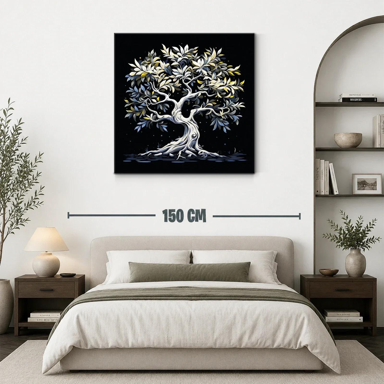 Árbol estilizado con hojas en tonos suaves sobre fondo oscuro — miniatura 3