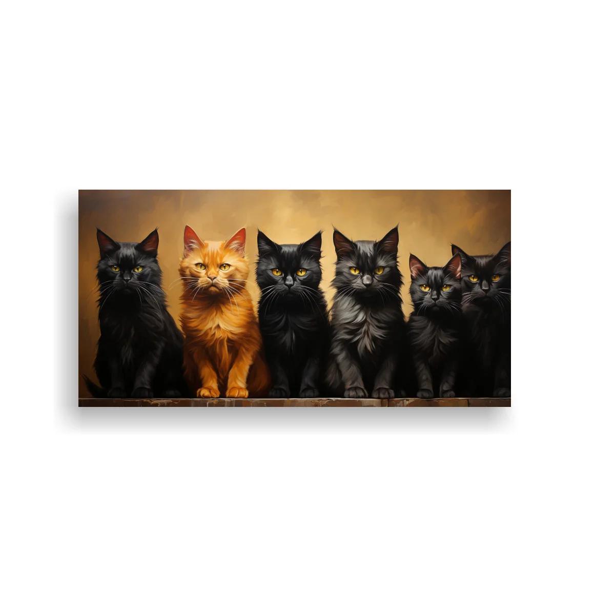 Cuadro seis gatos sentados de frente