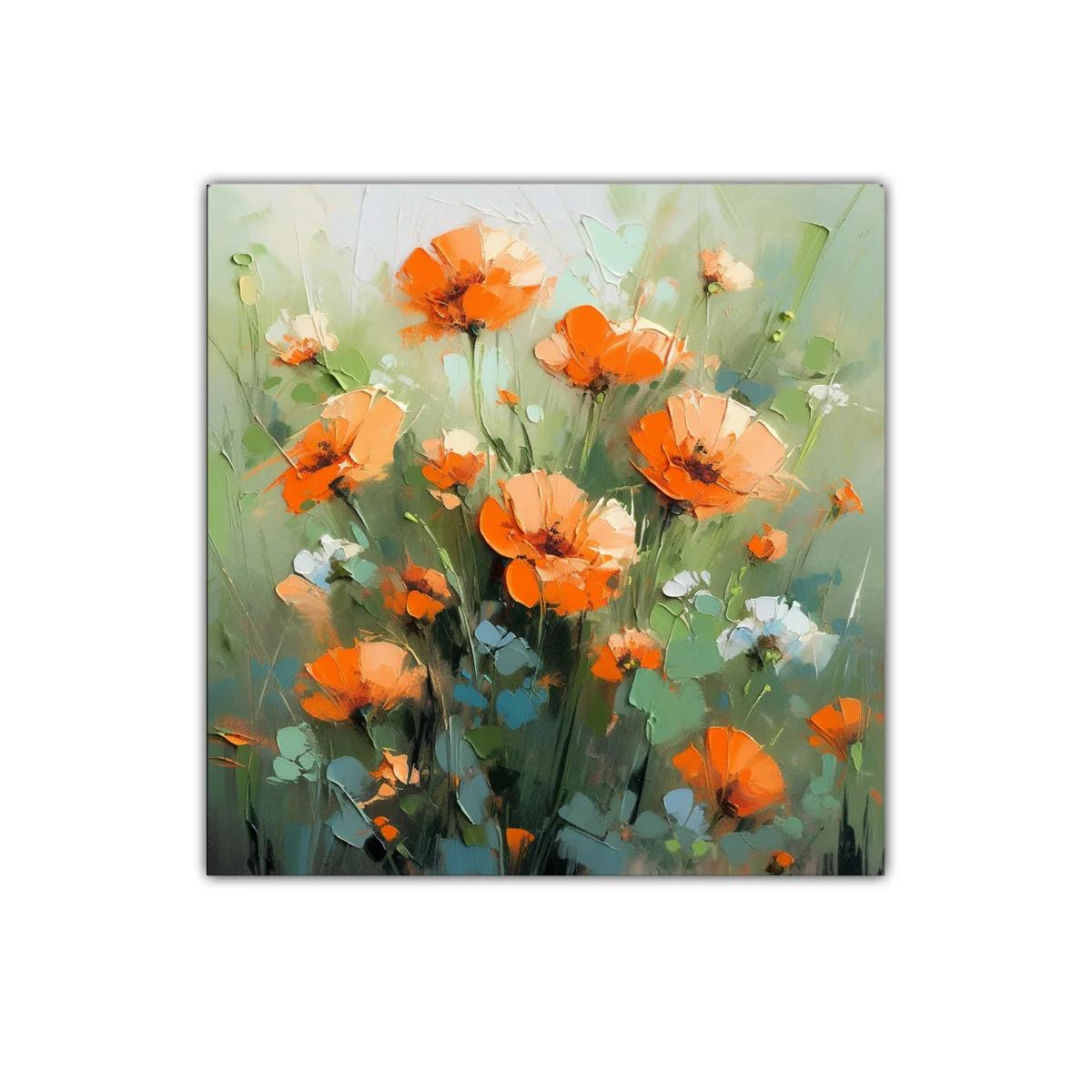 Cuadro decorativo con flores naranjas vibrantes y follaje verde — imagen principal