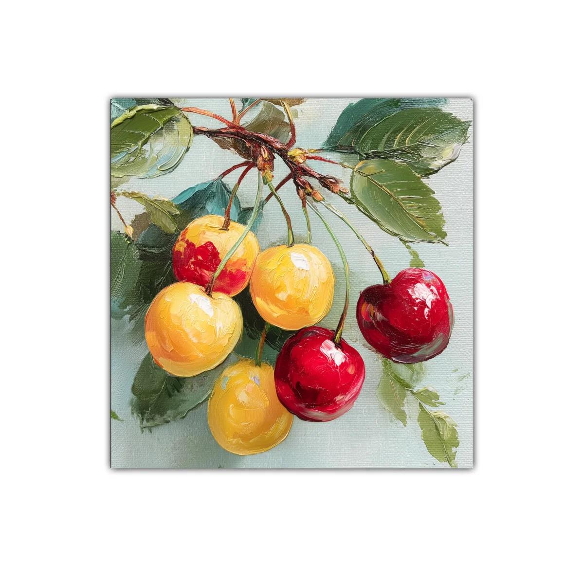 Cherries in Vibrant Red and Yellow on Soft Green Background — imagen principal