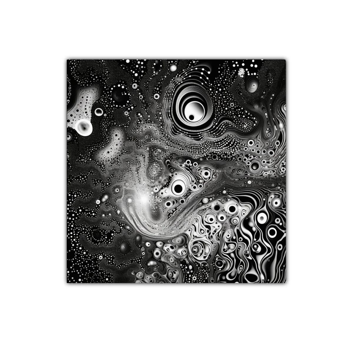 Cuadro abstracto en blanco y negro con formas orgánicas