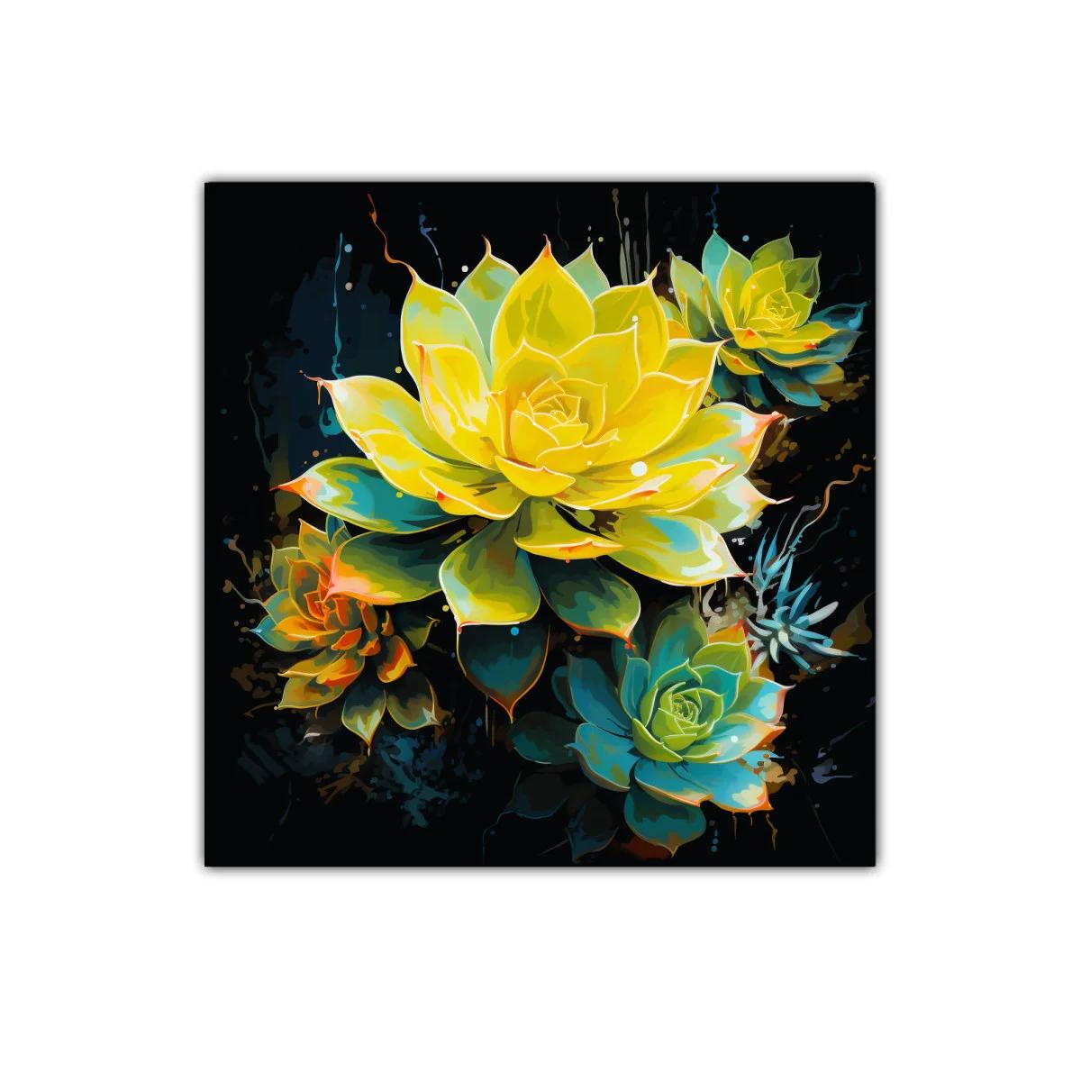 Cuadro floral vibrante con tonos amarillos y verdes — imagen principal