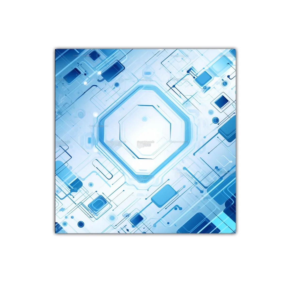 Diseño geométrico futurista en tonos azules y blancos