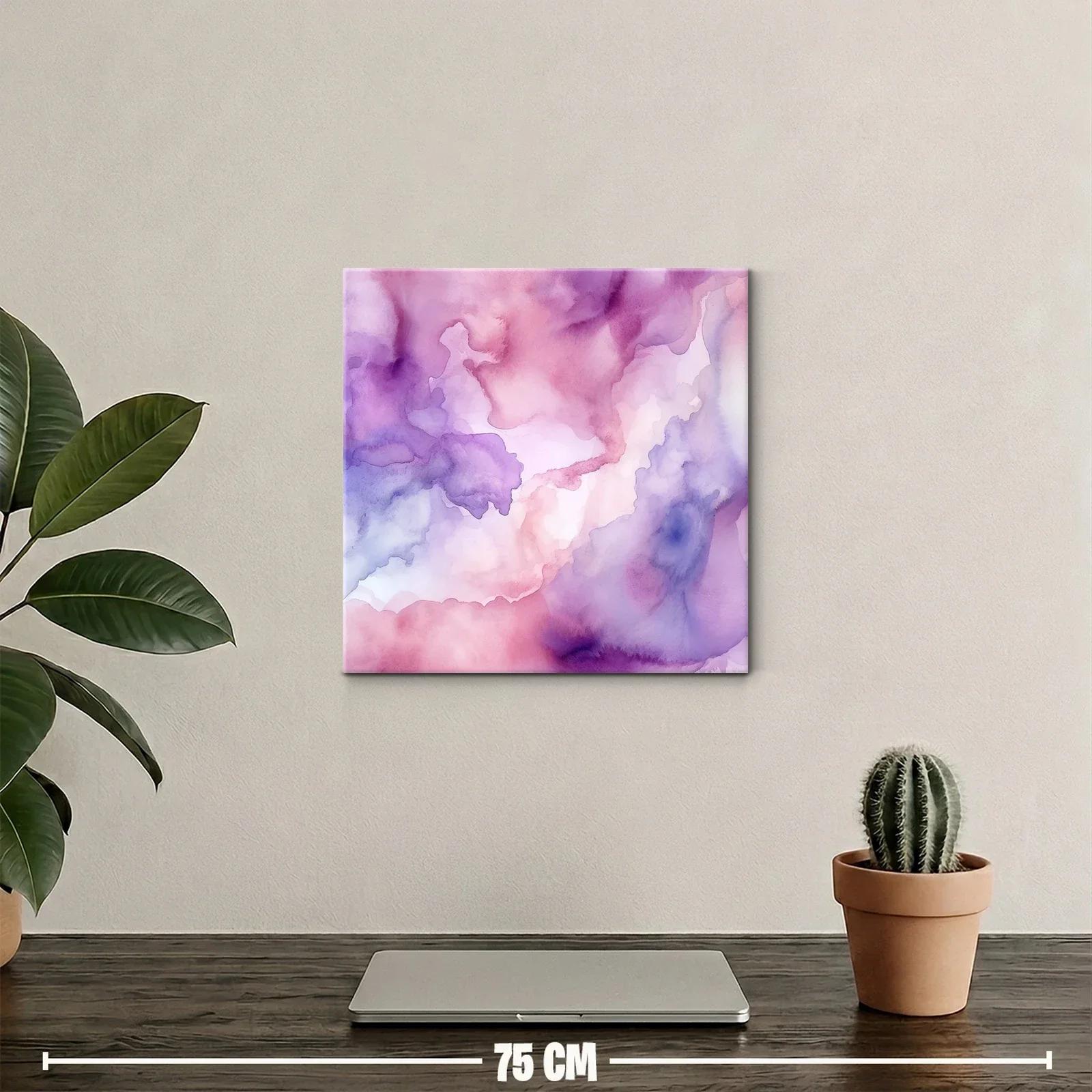 Cuadro abstracto en tonos suaves de morado y rosa — miniatura 2