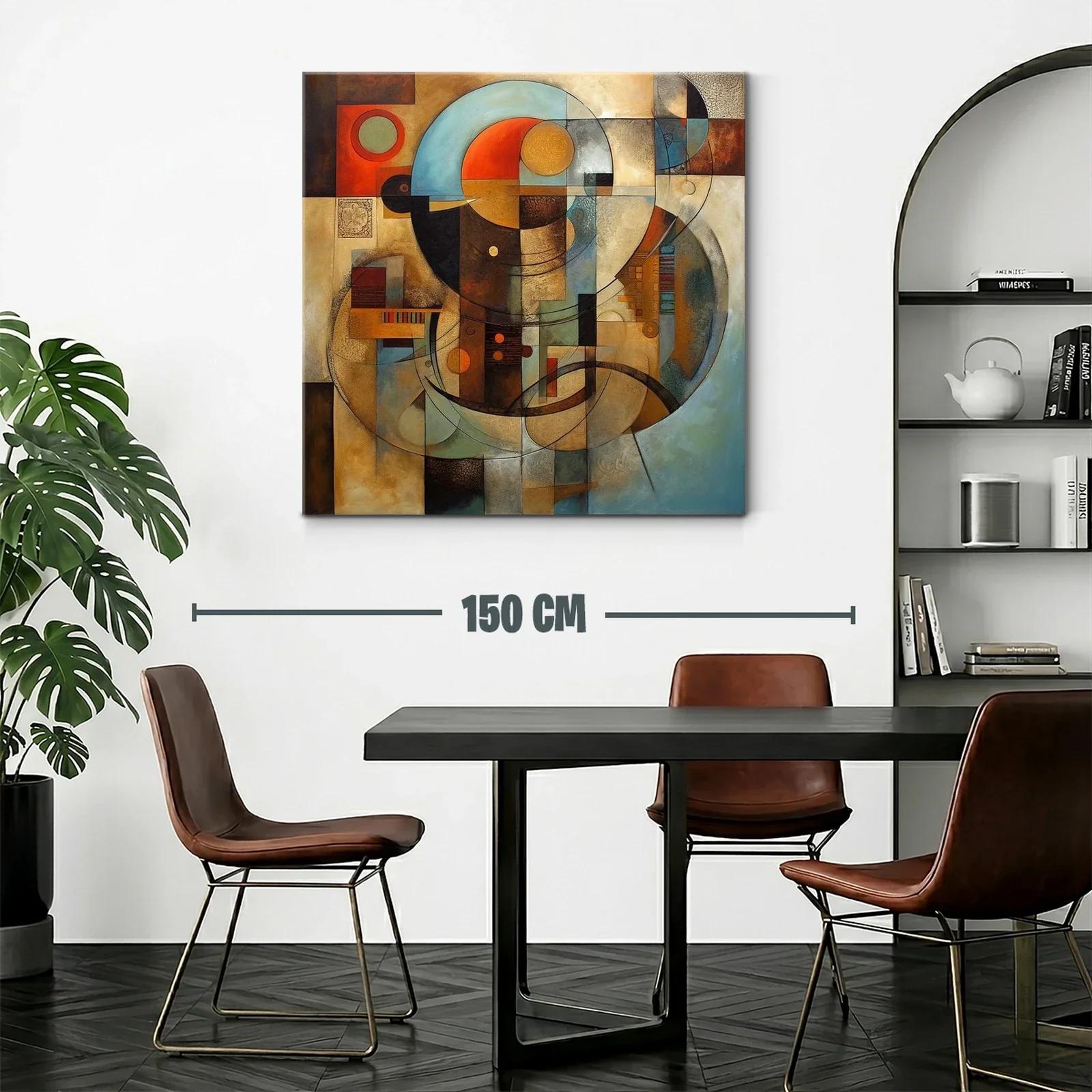 Cuadro abstracto con formas y líneas fluidas en tonos cálidos — miniatura 2