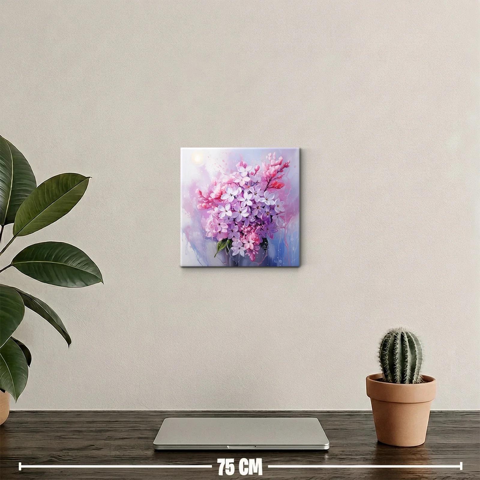Cuadro decorativo ramo floral en tonos lilas y rosas suaves — miniatura 2
