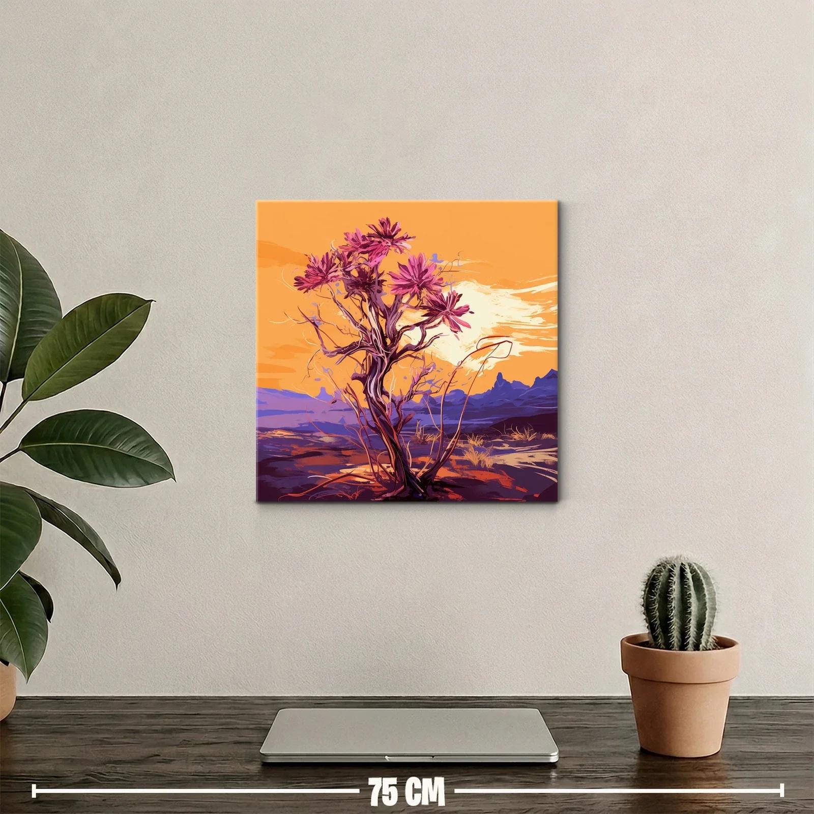 Atardecer con árbol de flores vibrantes en paisaje desértico — miniatura 2